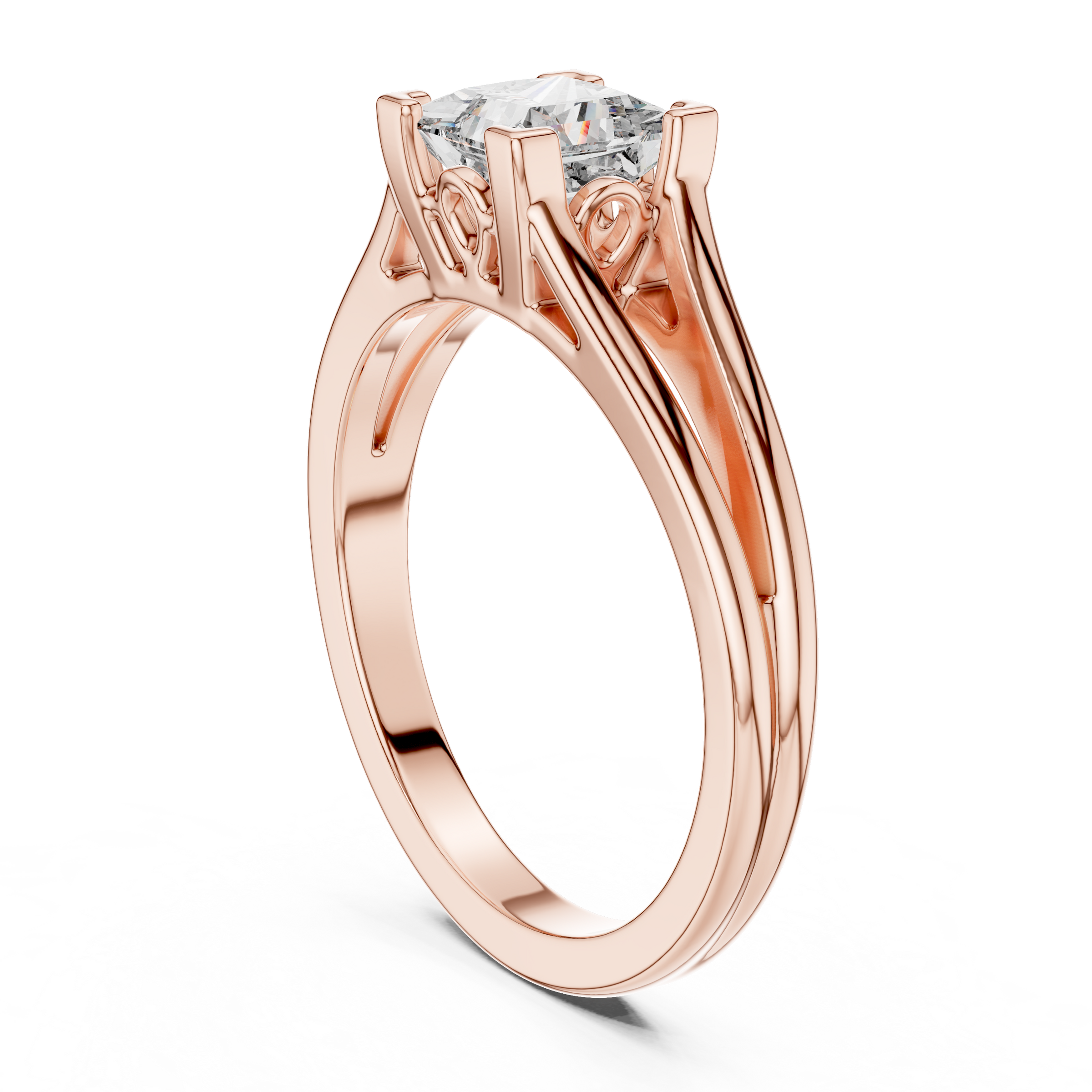 1–3 Carat Princess Cut Lab-Grown Diamond Solitaire Engagement Ring with Split Shank Plain Band in 18K Gold