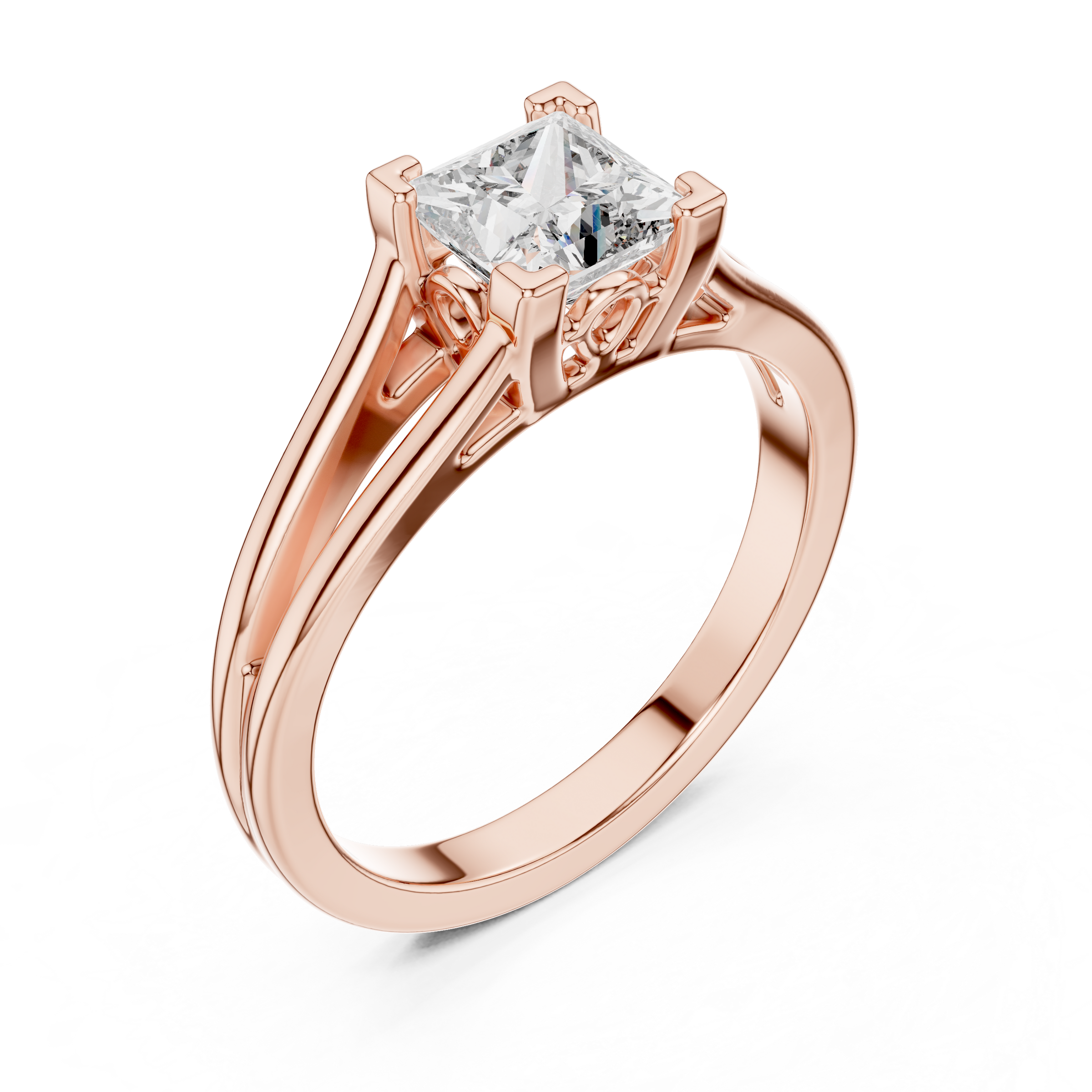 1–3 Carat Princess Cut Lab-Grown Diamond Solitaire Engagement Ring with Split Shank Plain Band in 18K Gold