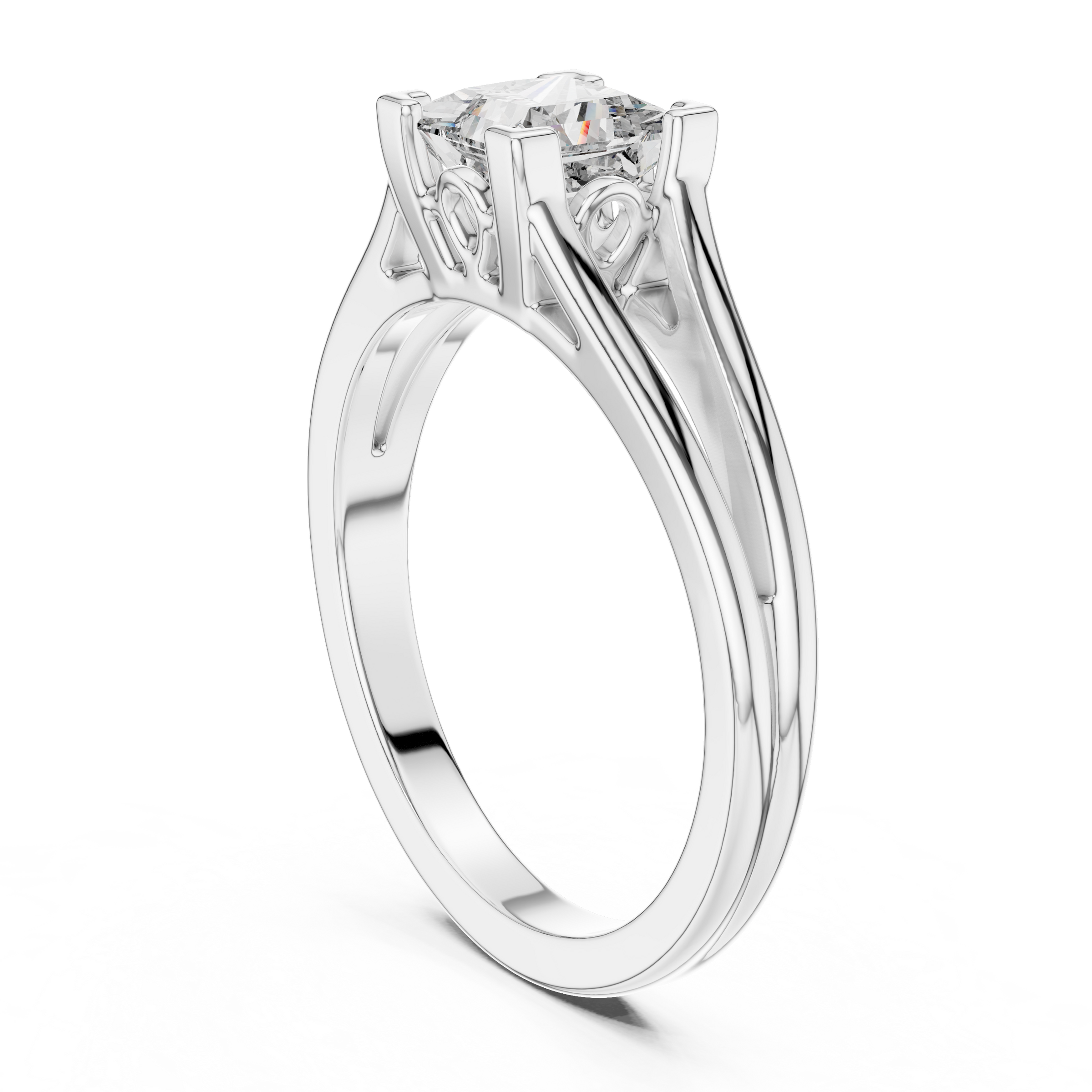 1–3 Carat Princess Cut Lab-Grown Diamond Solitaire Engagement Ring with Split Shank Plain Band in 18K Gold