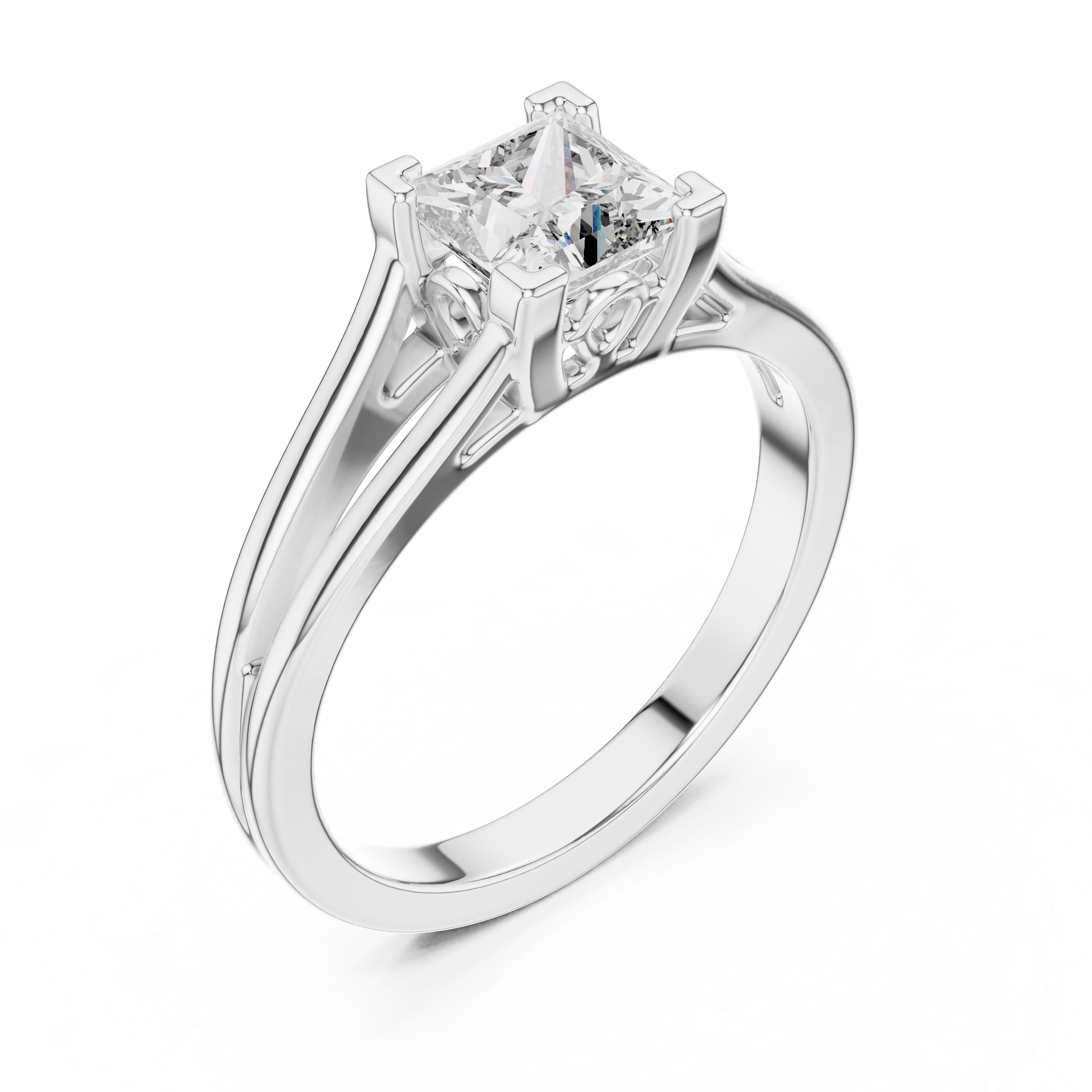 1–3 Carat Princess Cut Lab-Grown Diamond Solitaire Engagement Ring with Split Shank Plain Band in 18K Gold