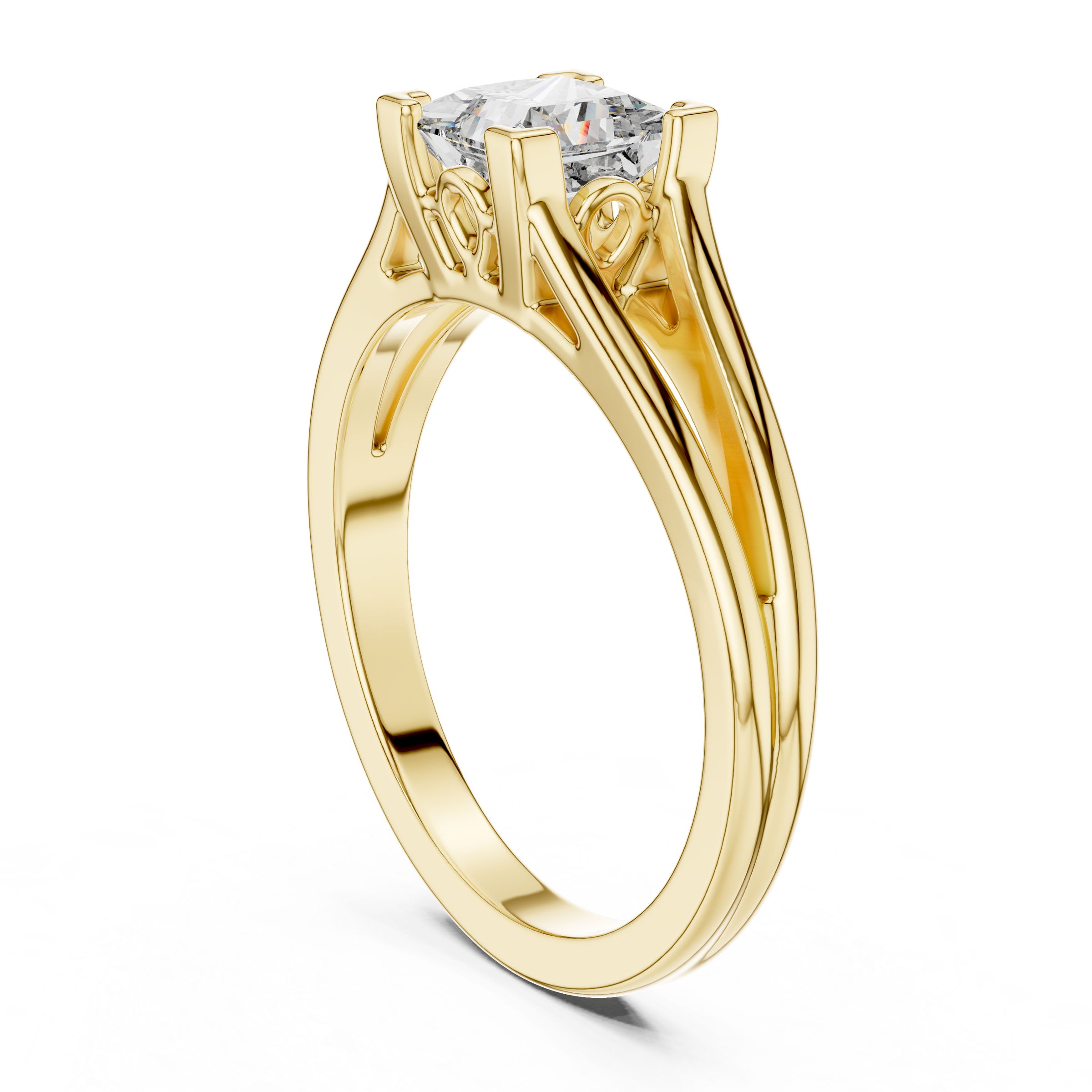 1–3 Carat Princess Cut Lab-Grown Diamond Solitaire Engagement Ring with Split Shank Plain Band in 18K Gold