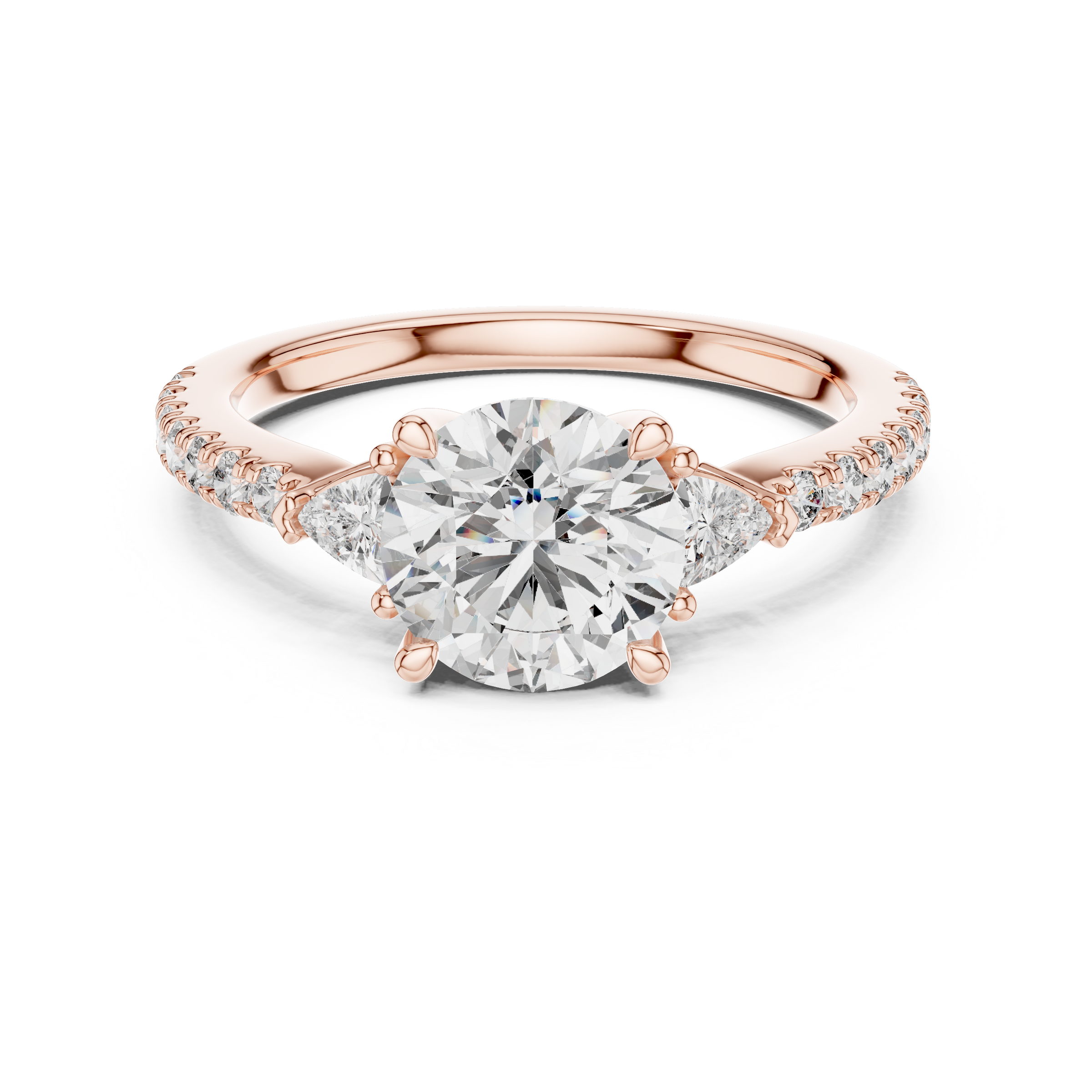 1–3 Carat Round Brilliant Cut Lab-Grown Diamond Trilogy Engagement Ring with Trillion Side Diamonds & Pave Band in 18K Gold