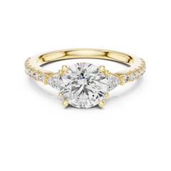 1–3 Carat Round Brilliant Cut Lab-Grown Diamond Trilogy Engagement Ring with Trillion Side Diamonds & Pave Band in 18K Gold
