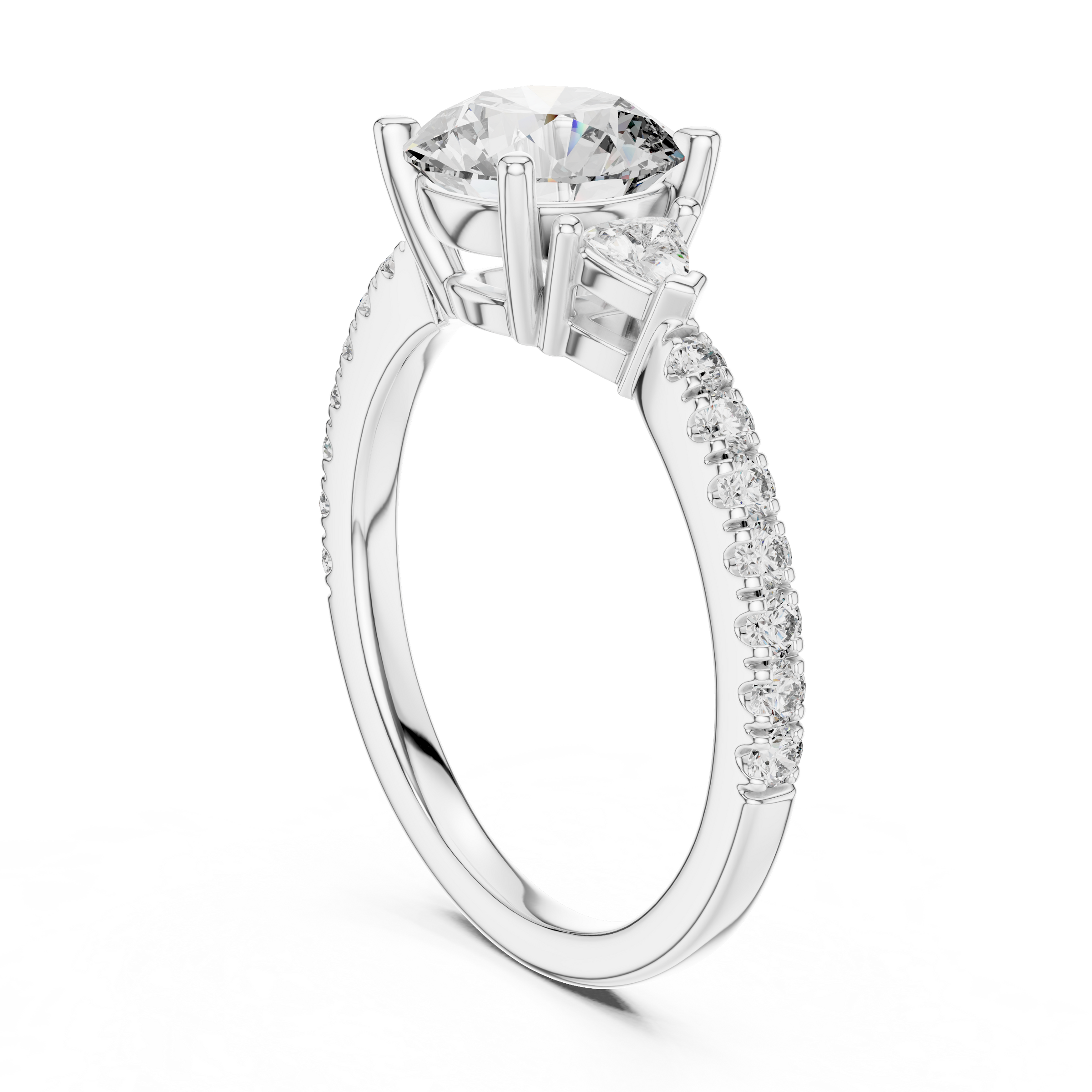 1–3 Carat Round Brilliant Cut Lab-Grown Diamond Trilogy Engagement Ring with Trillion Side Diamonds & Pave Band in 18K Gold