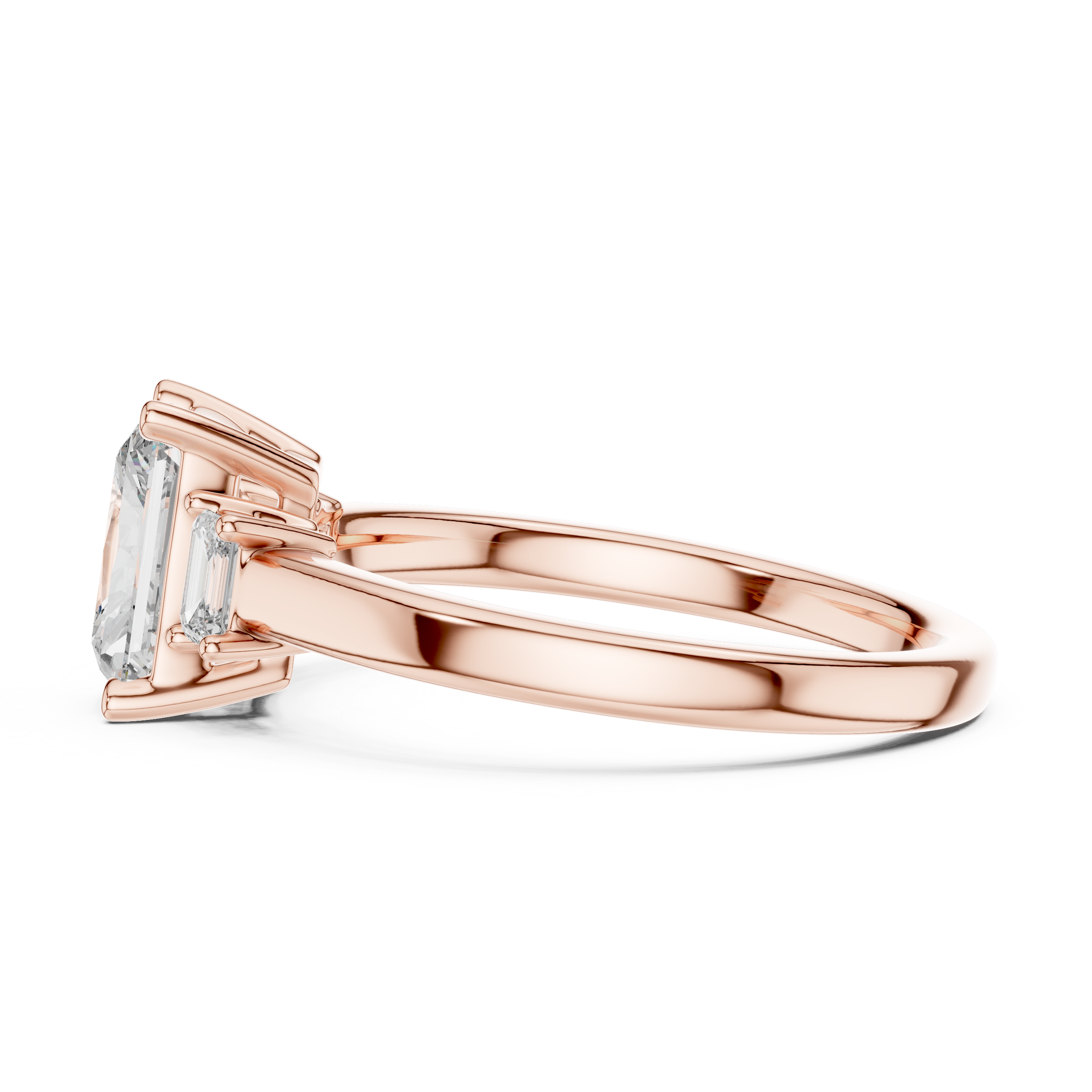 1–3 Carat Emerald Cut Lab-Grown Diamond Trilogy Engagement Ring with Emerald Side Diamonds in 18K Gold