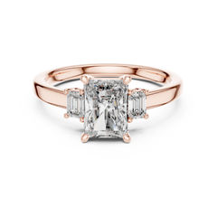 1–3 Carat Emerald Cut Lab-Grown Diamond Trilogy Engagement Ring with Emerald Side Diamonds in 18K Gold