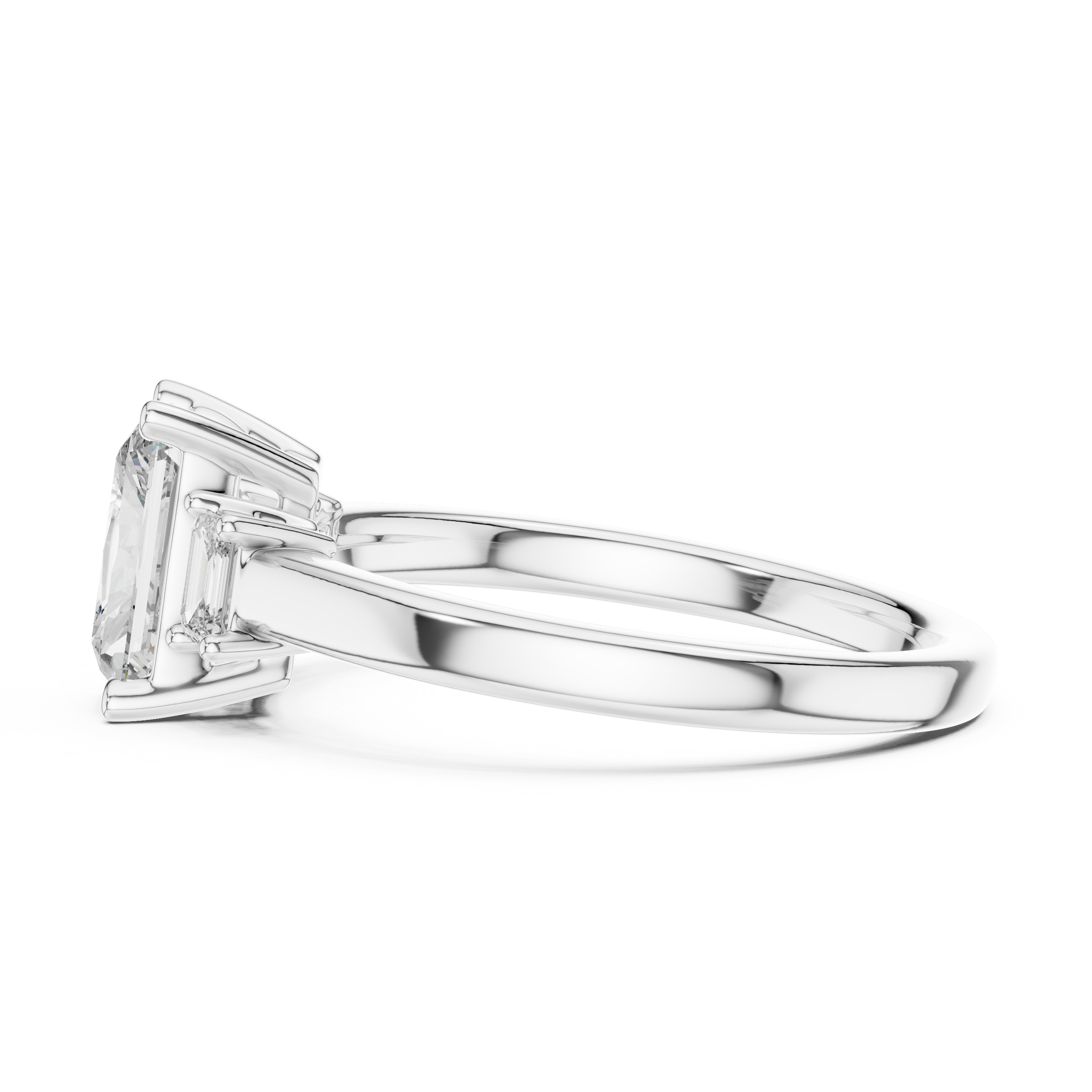 1–3 Carat Emerald Cut Lab-Grown Diamond Trilogy Engagement Ring with Emerald Side Diamonds in 18K Gold