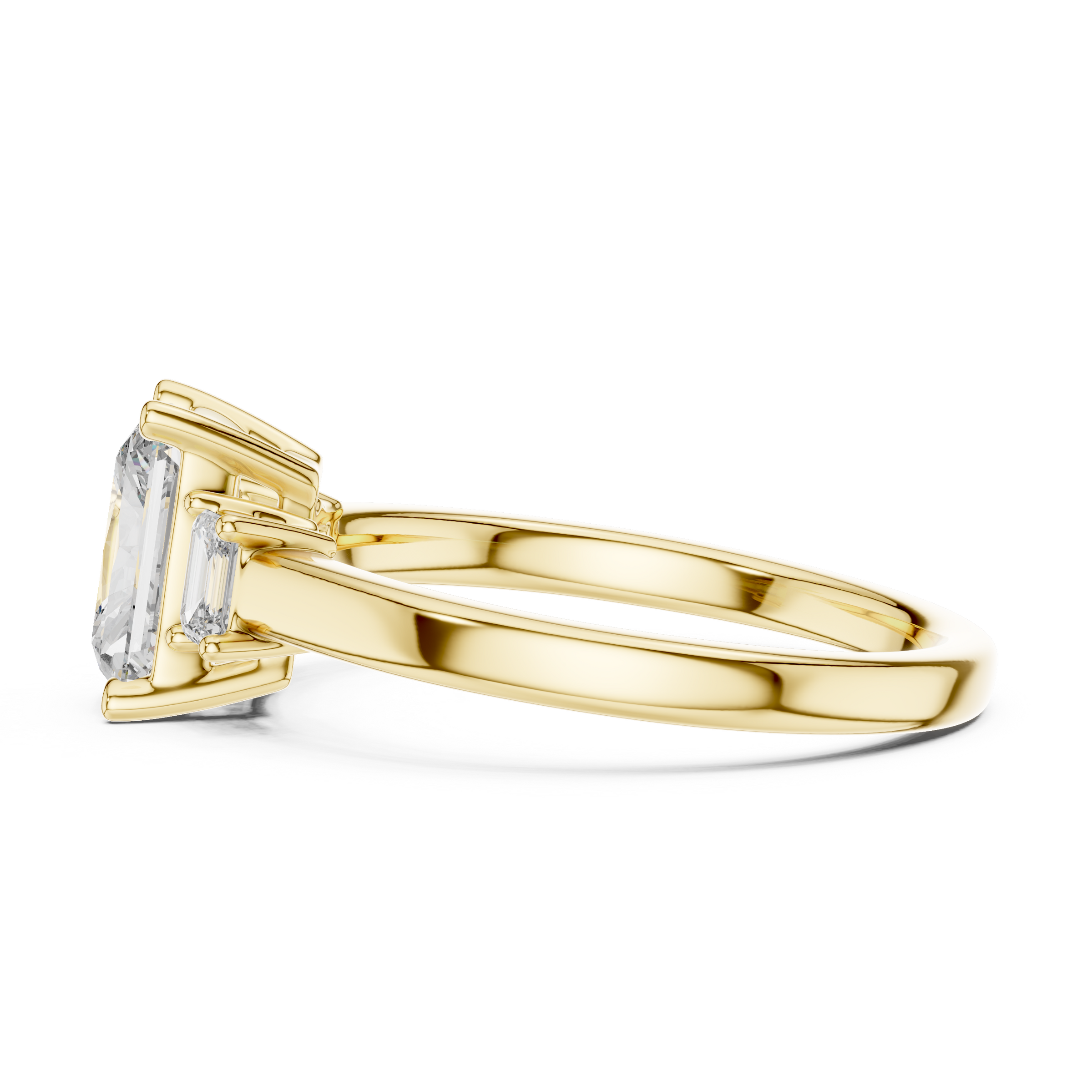 1–3 Carat Emerald Cut Lab-Grown Diamond Trilogy Engagement Ring with Emerald Side Diamonds in 18K Gold