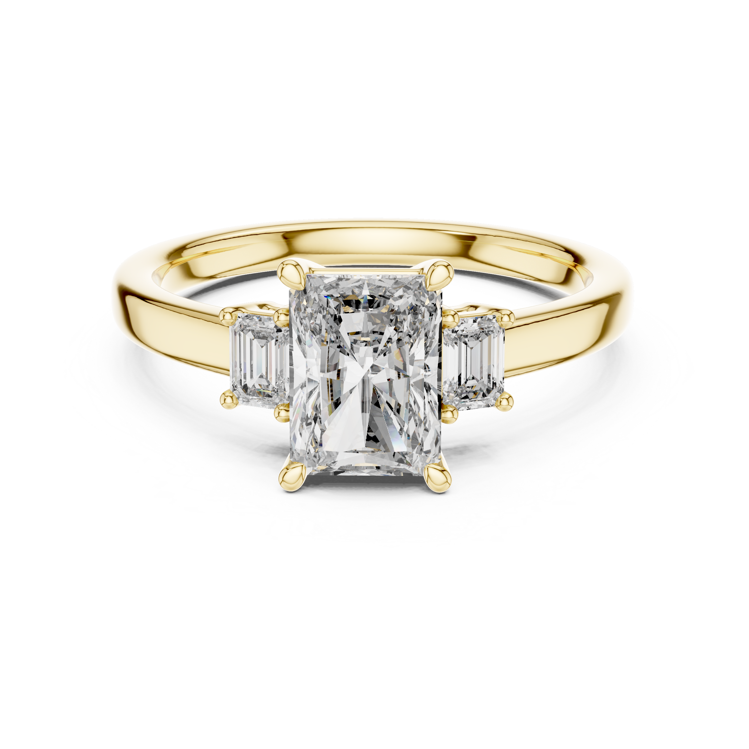 1–3 Carat Emerald Cut Lab-Grown Diamond Trilogy Engagement Ring with Emerald Side Diamonds in 18K Gold