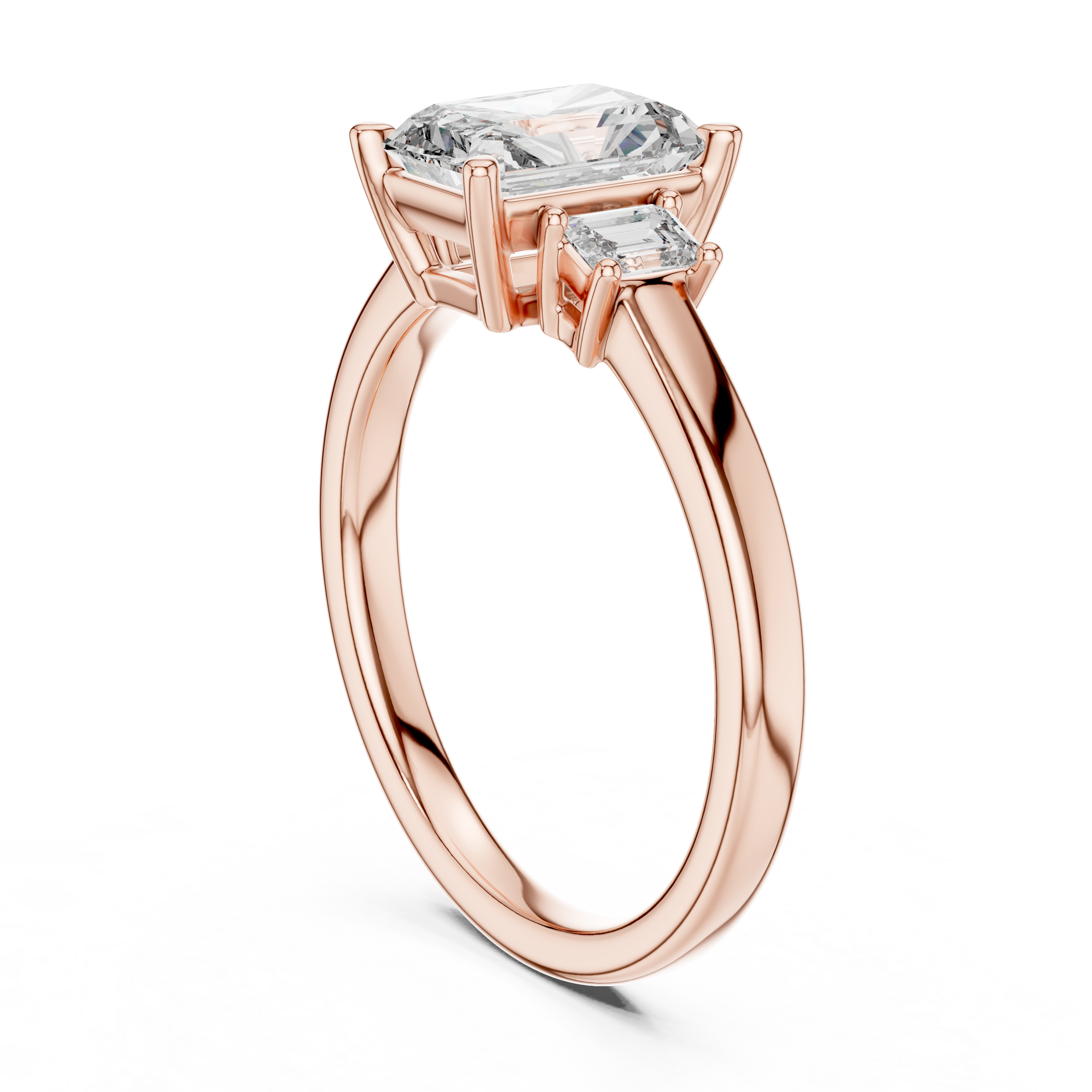 1–3 Carat Emerald Cut Lab-Grown Diamond Trilogy Engagement Ring with Emerald Side Diamonds in 18K Gold