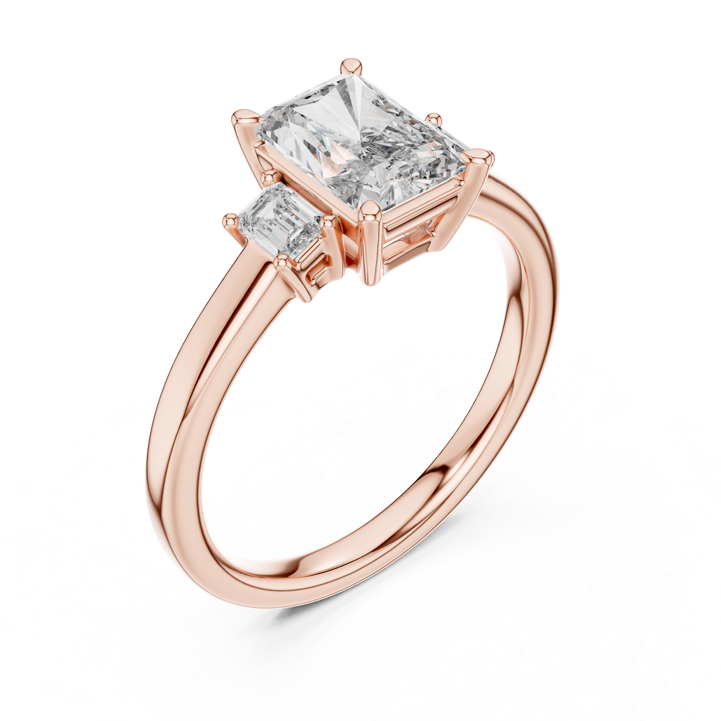 1–3 Carat Emerald Cut Lab-Grown Diamond Trilogy Engagement Ring with Emerald Side Diamonds in 18K Gold