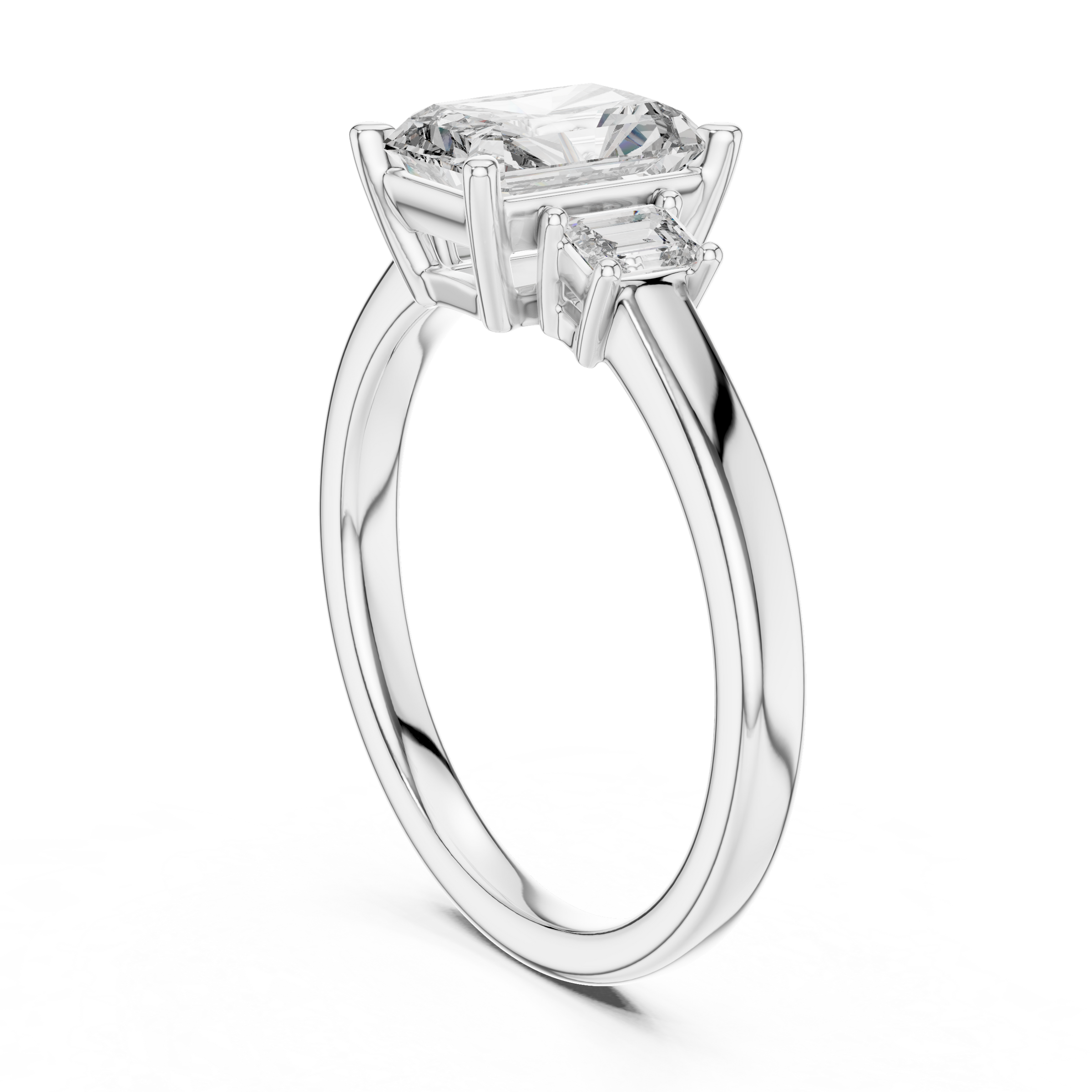 1–3 Carat Emerald Cut Lab-Grown Diamond Trilogy Engagement Ring with Emerald Side Diamonds in 18K Gold