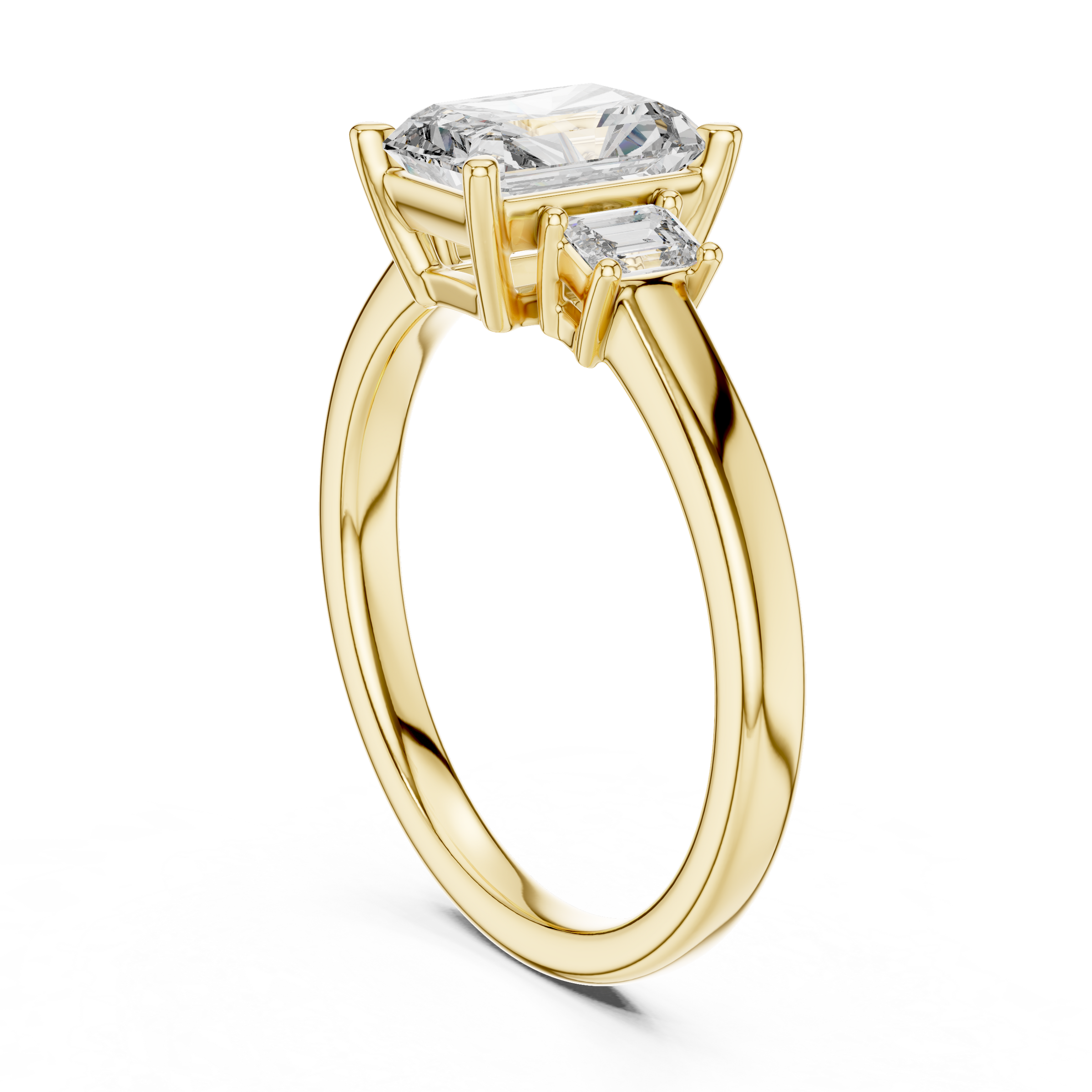 1–3 Carat Emerald Cut Lab-Grown Diamond Trilogy Engagement Ring with Emerald Side Diamonds in 18K Gold