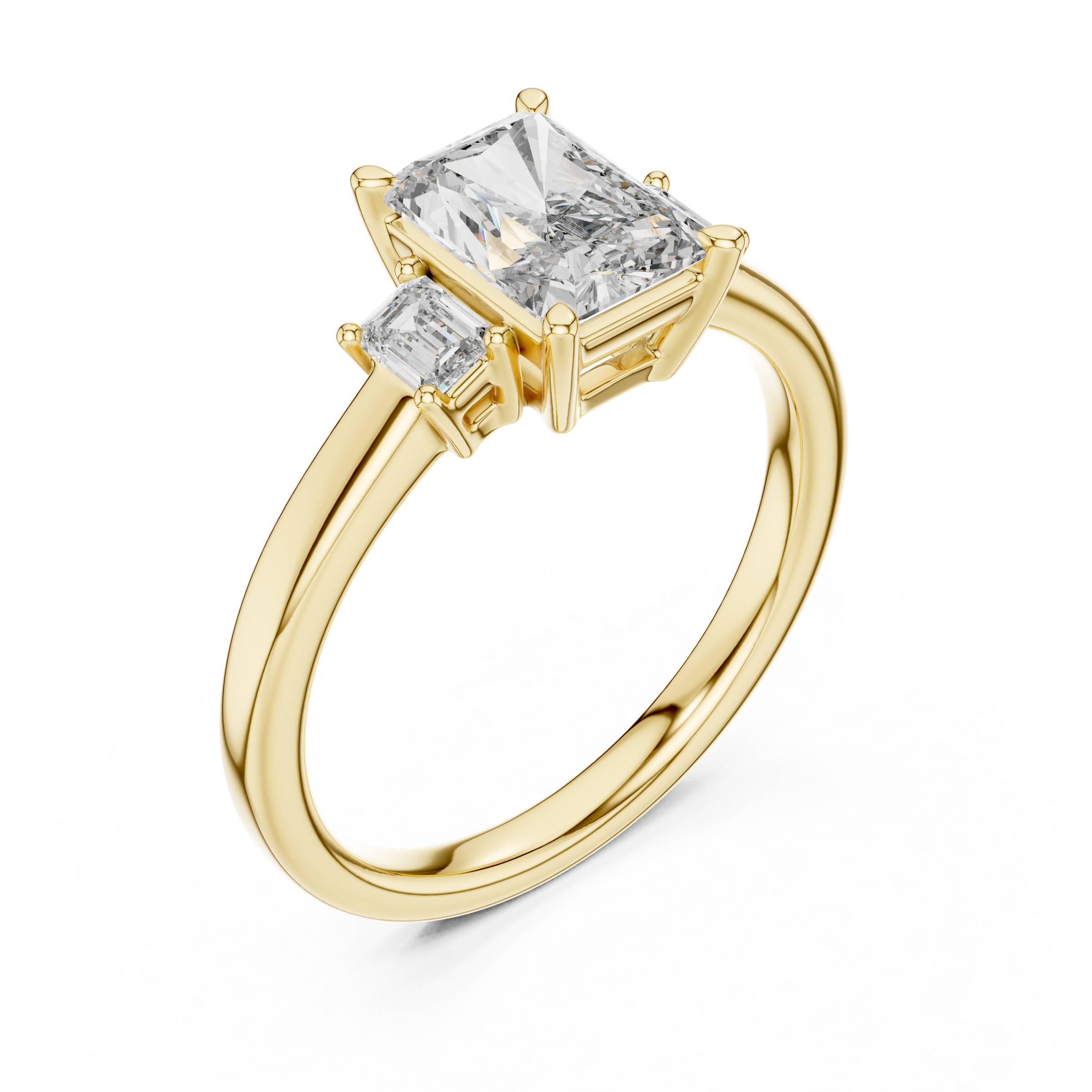 1–3 Carat Emerald Cut Lab-Grown Diamond Trilogy Engagement Ring with Emerald Side Diamonds in 18K Gold
