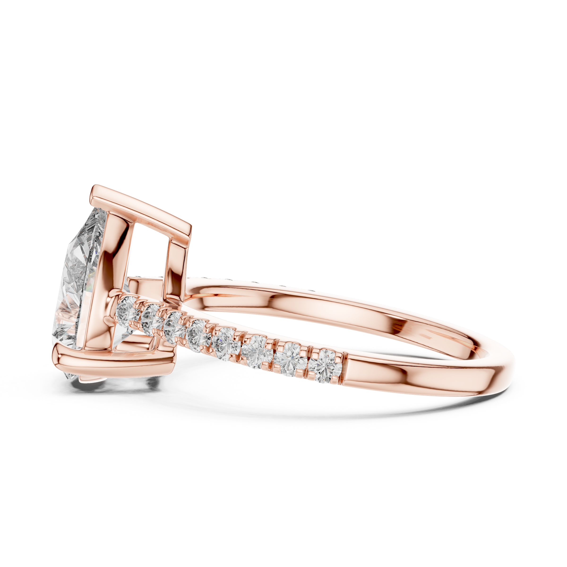 1–3 Carat Pear Cut Lab-Grown Diamond Solitaire Ring with Pave Band in 18K Gold
