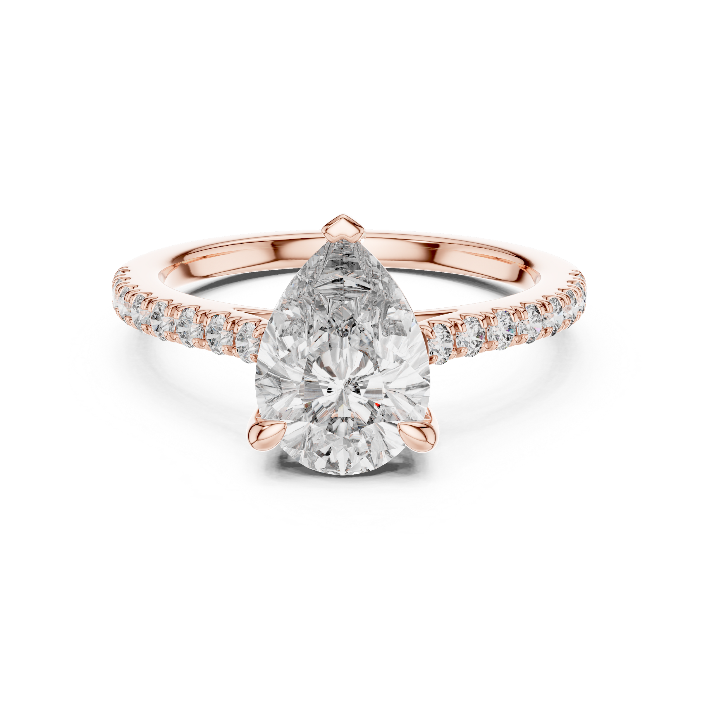1–3 Carat Pear Cut Lab-Grown Diamond Solitaire Ring with Pave Band in 18K Gold