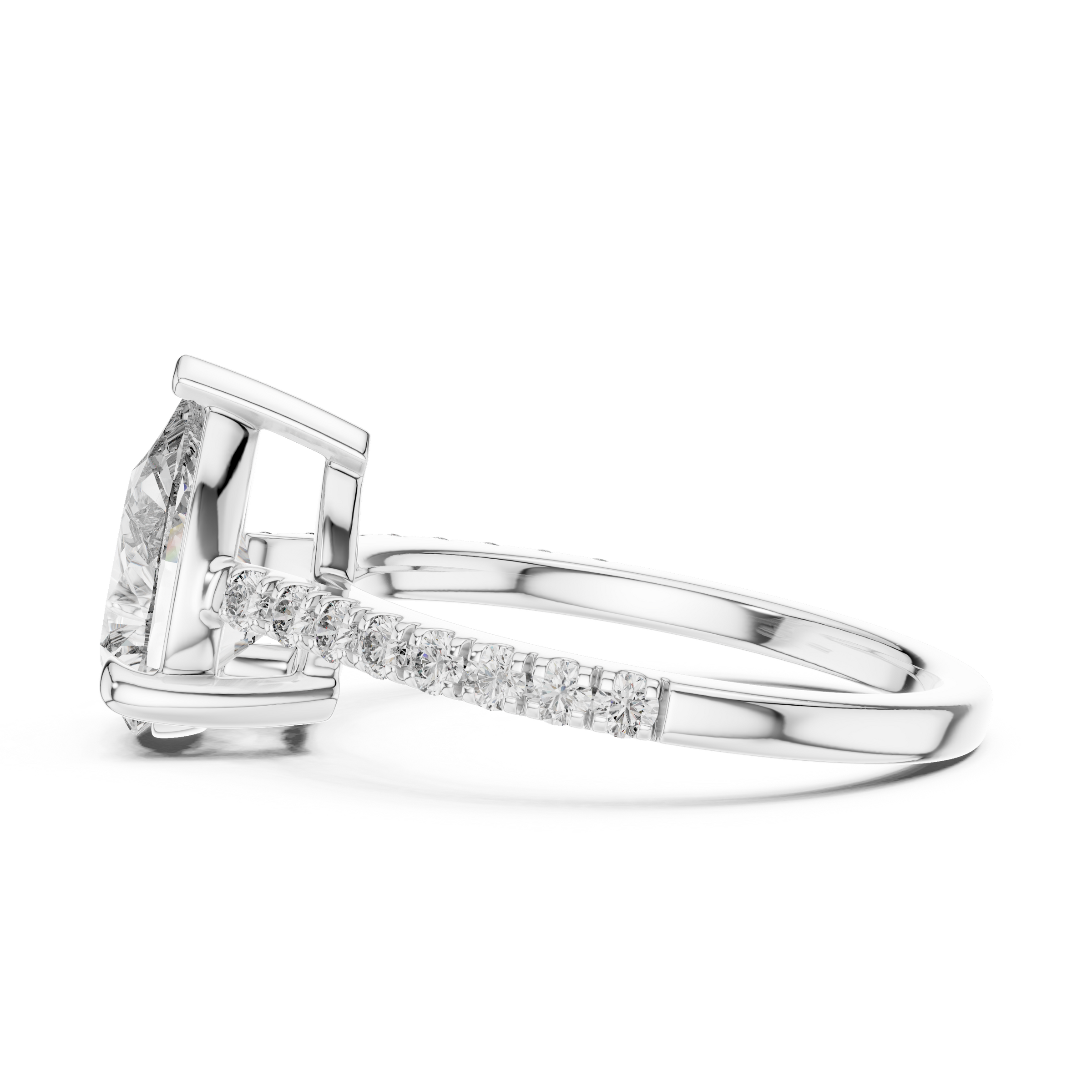 1–3 Carat Pear Cut Lab-Grown Diamond Solitaire Ring with Pave Band in 18K Gold