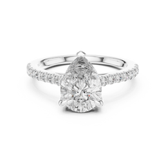 1–3 Carat Pear Cut Lab-Grown Diamond Solitaire Ring with Pave Band in 18K Gold