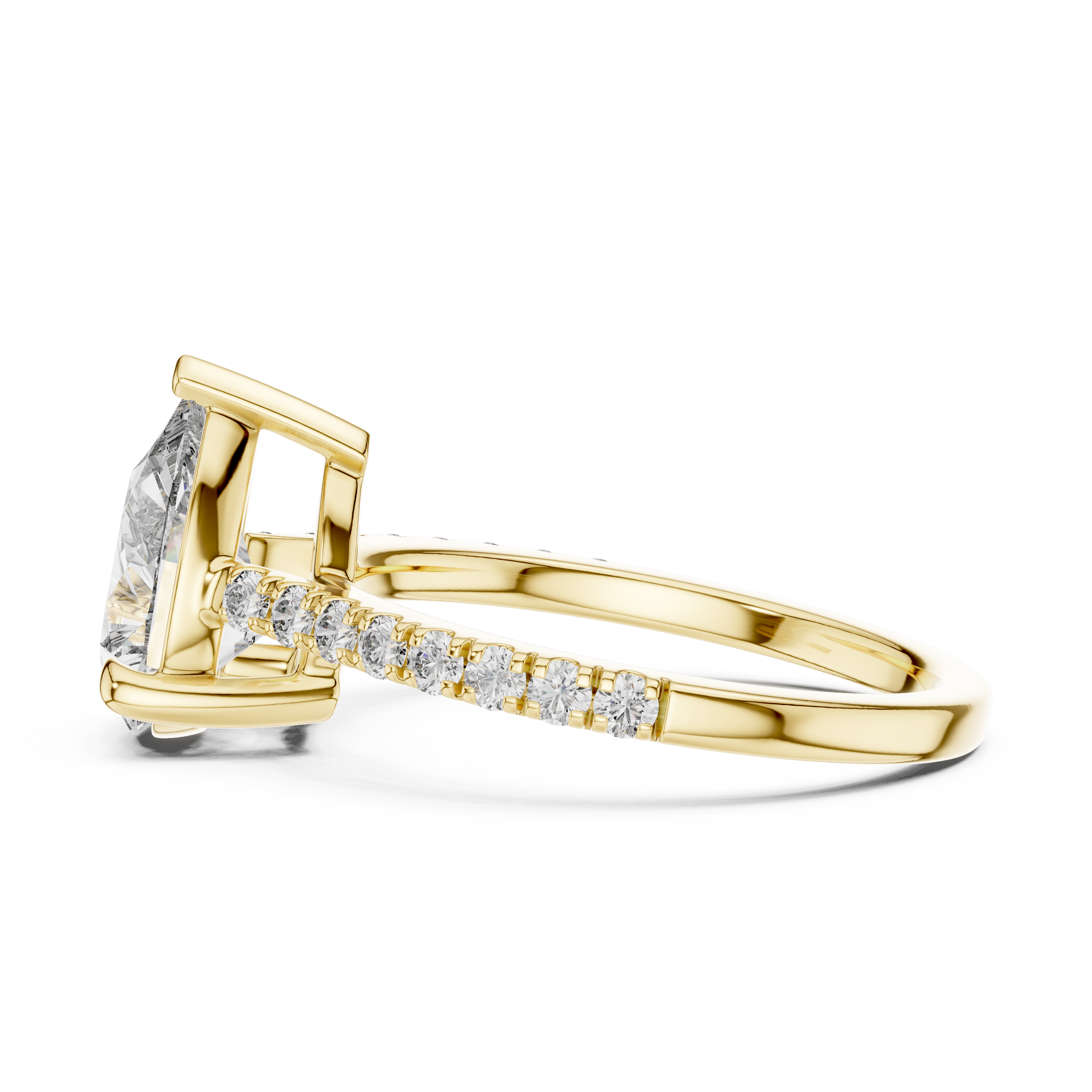 1–3 Carat Pear Cut Lab-Grown Diamond Solitaire Ring with Pave Band in 18K Gold