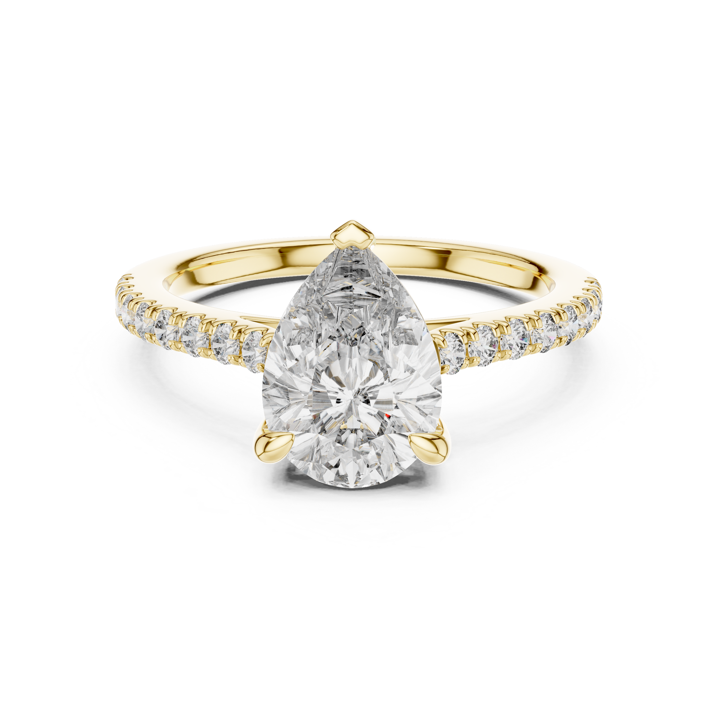 1–3 Carat Pear Cut Lab-Grown Diamond Solitaire Ring with Pave Band in 18K Gold