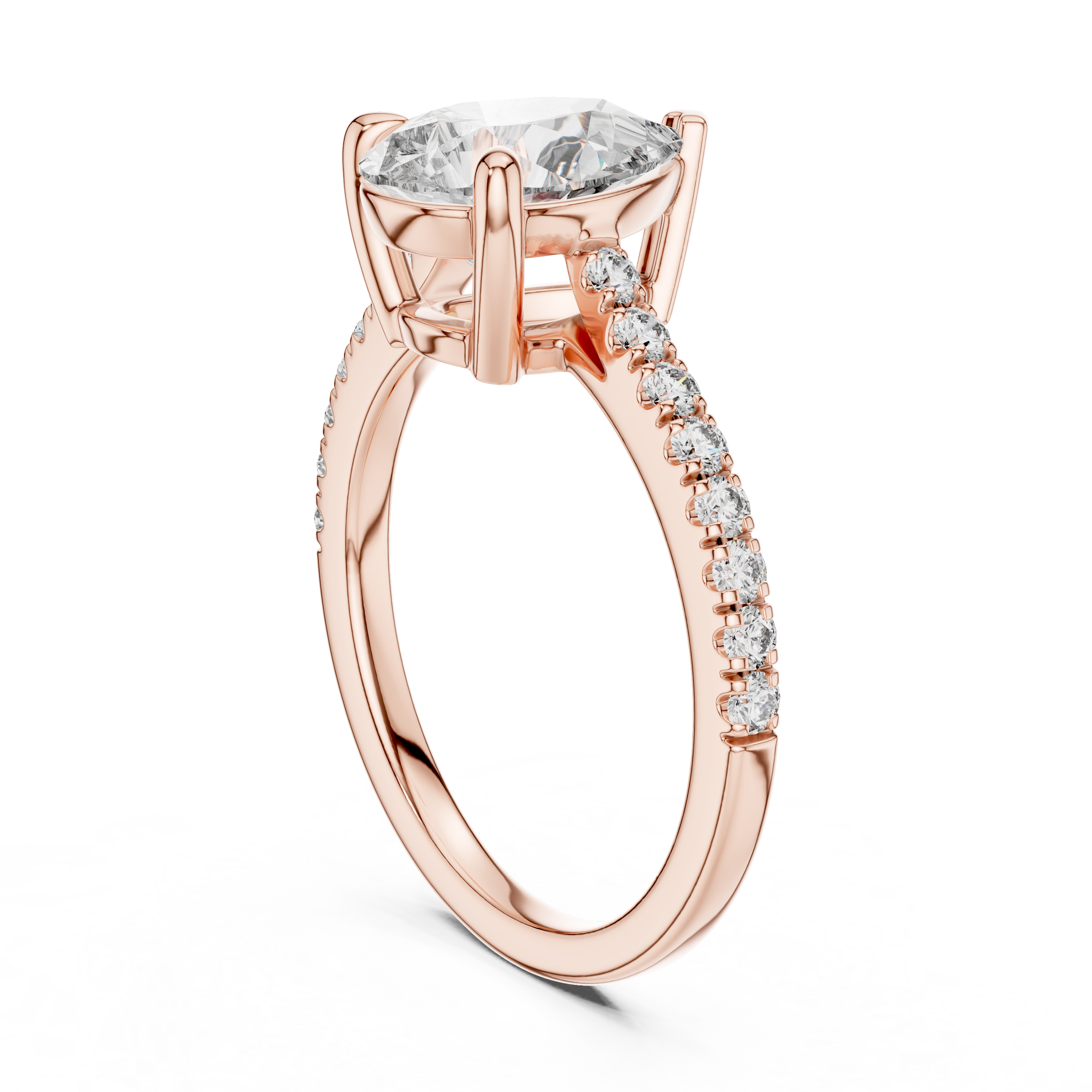 1–3 Carat Pear Cut Lab-Grown Diamond Solitaire Ring with Pave Band in 18K Gold