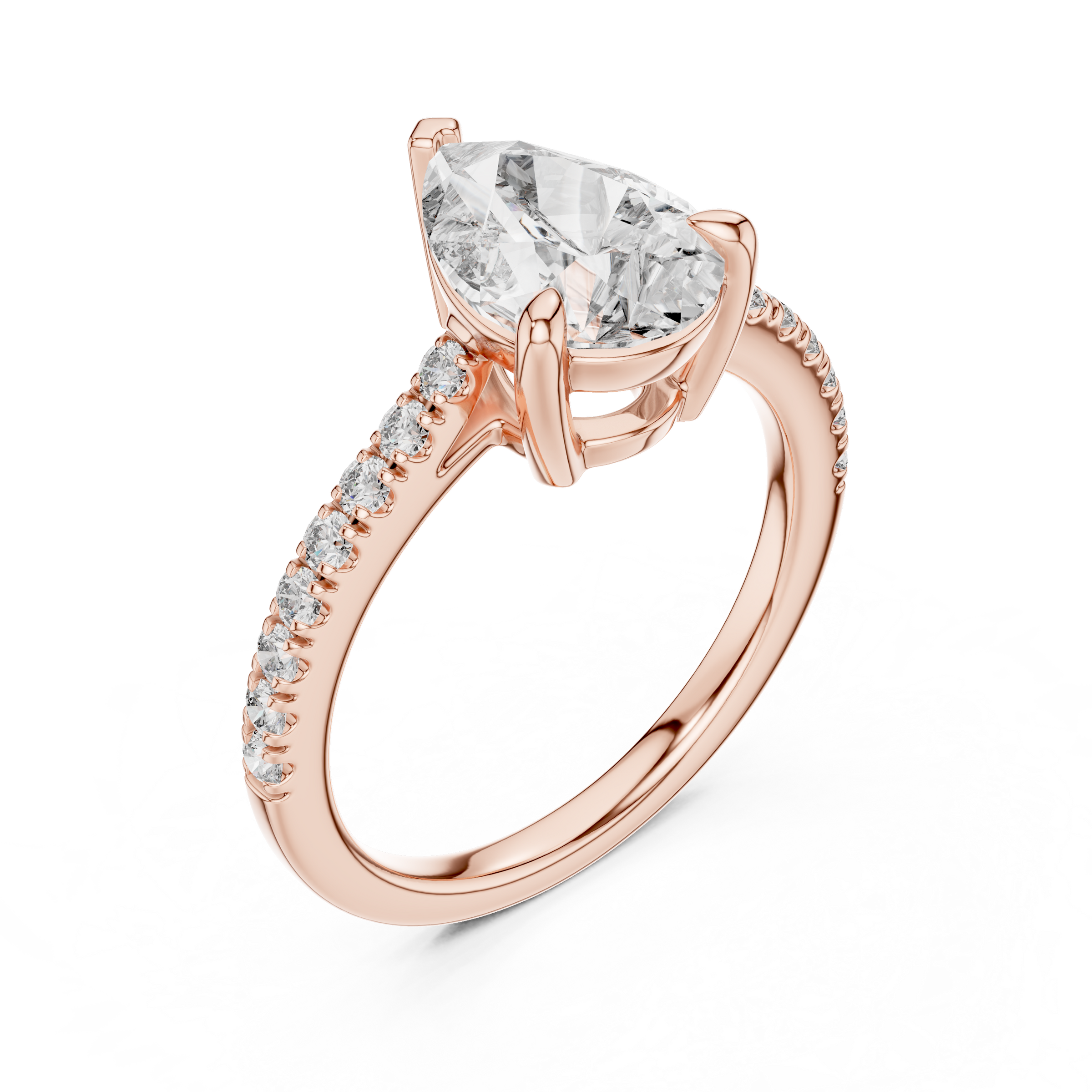 1–3 Carat Pear Cut Lab-Grown Diamond Solitaire Ring with Pave Band in 18K Gold