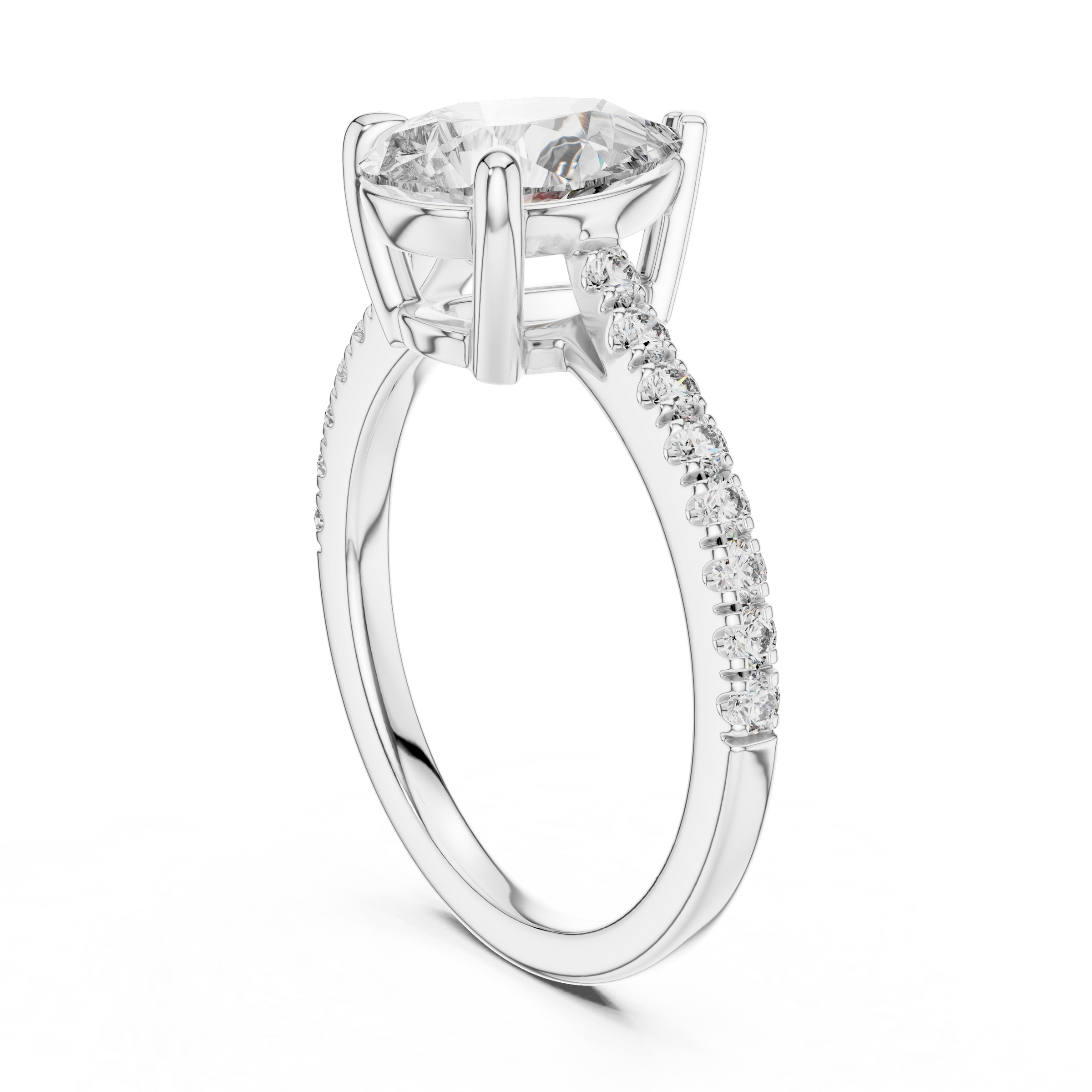 1–3 Carat Pear Cut Lab-Grown Diamond Solitaire Ring with Pave Band in 18K Gold