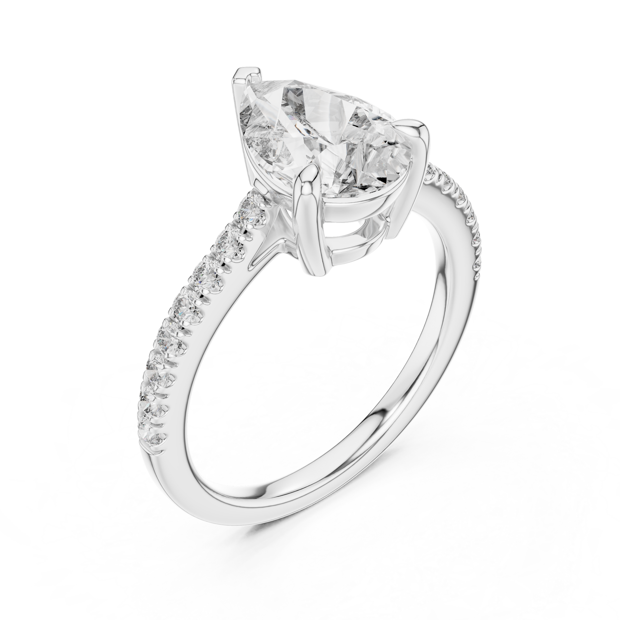 1–3 Carat Pear Cut Lab-Grown Diamond Solitaire Ring with Pave Band in 18K Gold