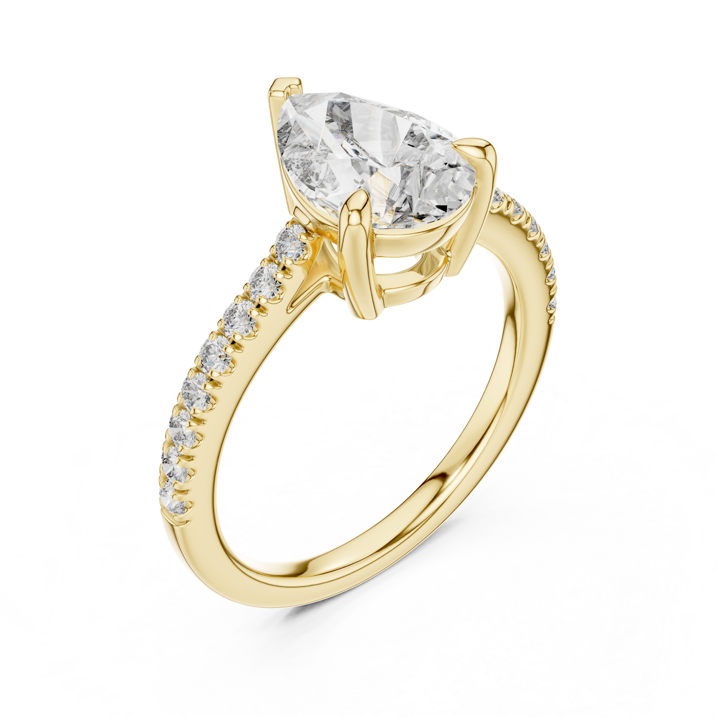 1–3 Carat Pear Cut Lab-Grown Diamond Solitaire Ring with Pave Band in 18K Gold