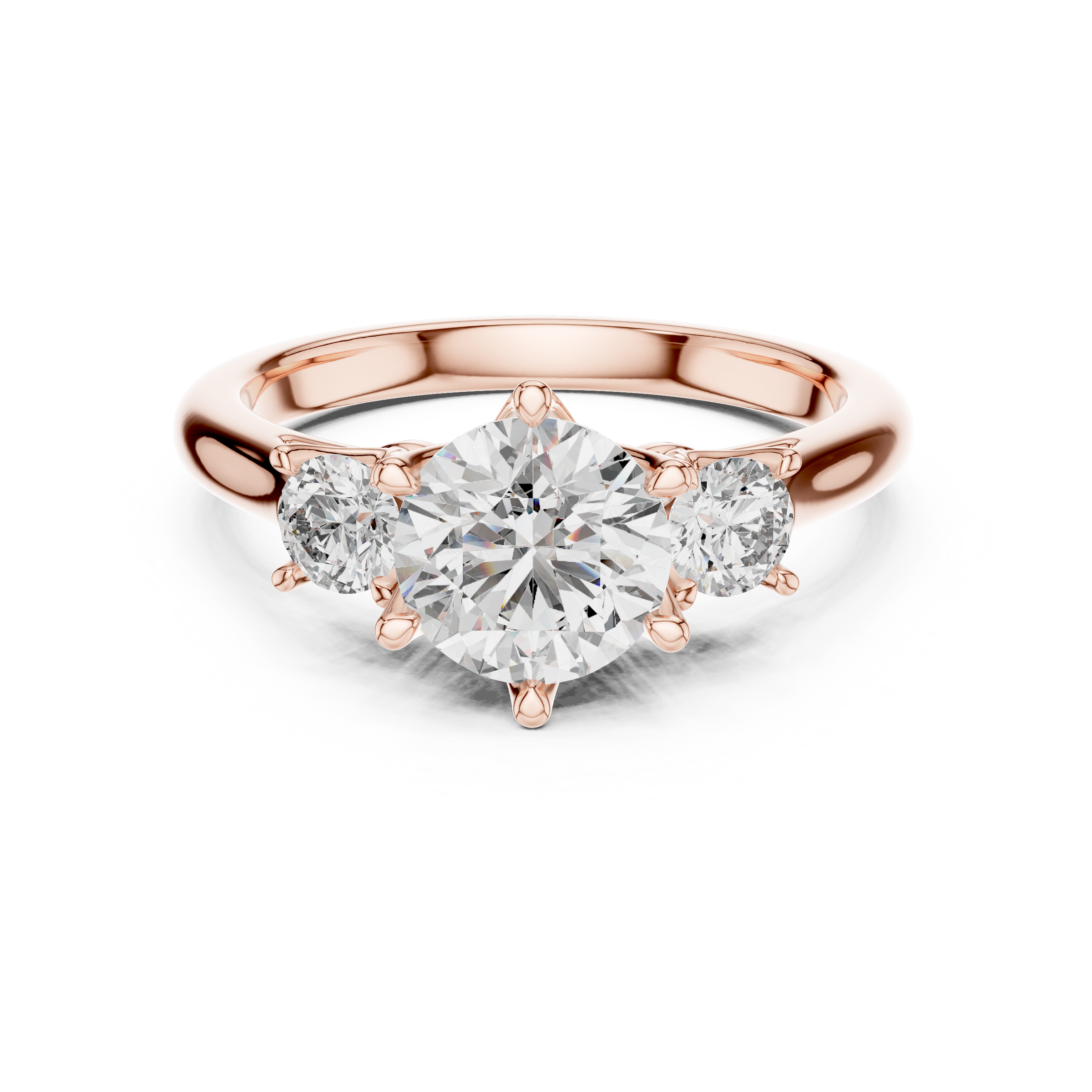 1–3 Carat Round Cut Lab-Grown Diamond Solitaire Trilogy Ring with Round Side Stones & Six-Prong Setting in 18K Gold