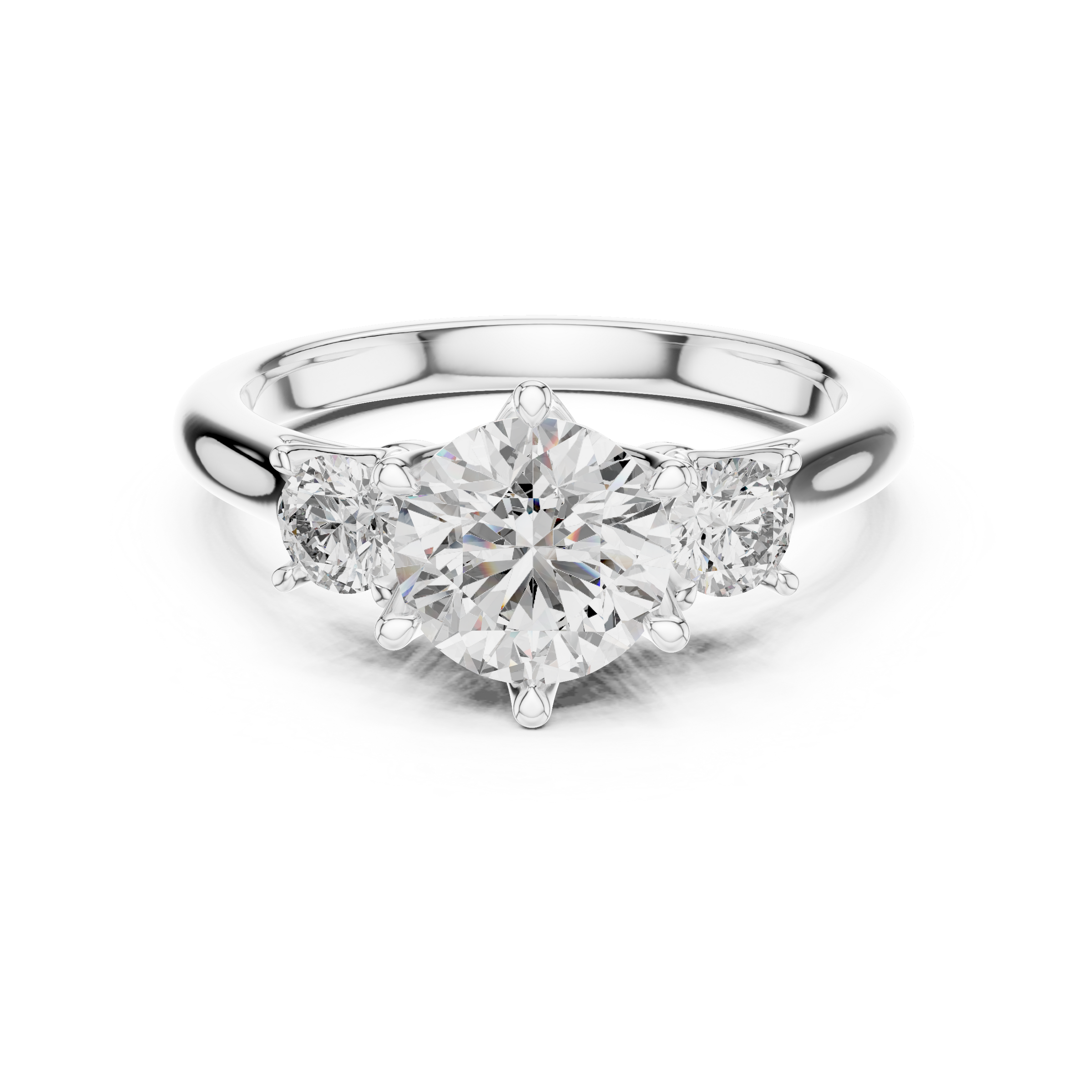 1–3 Carat Round Cut Lab-Grown Diamond Solitaire Trilogy Ring with Round Side Stones & Six-Prong Setting in 18K Gold
