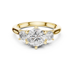 1–3 Carat Round Cut Lab-Grown Diamond Solitaire Trilogy Ring with Round Side Stones & Six-Prong Setting in 18K Gold