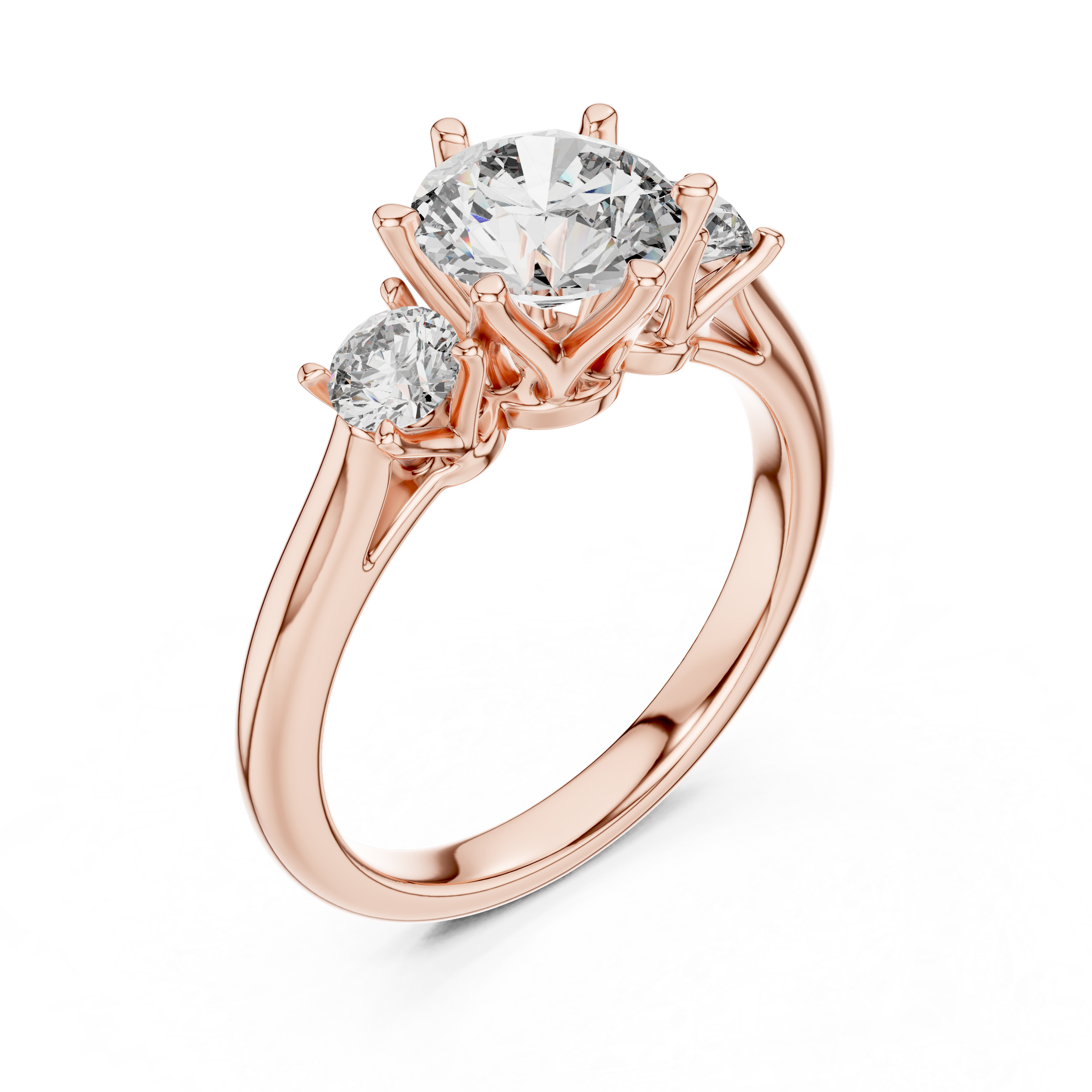 1–3 Carat Round Cut Lab-Grown Diamond Solitaire Trilogy Ring with Round Side Stones & Six-Prong Setting in 18K Gold