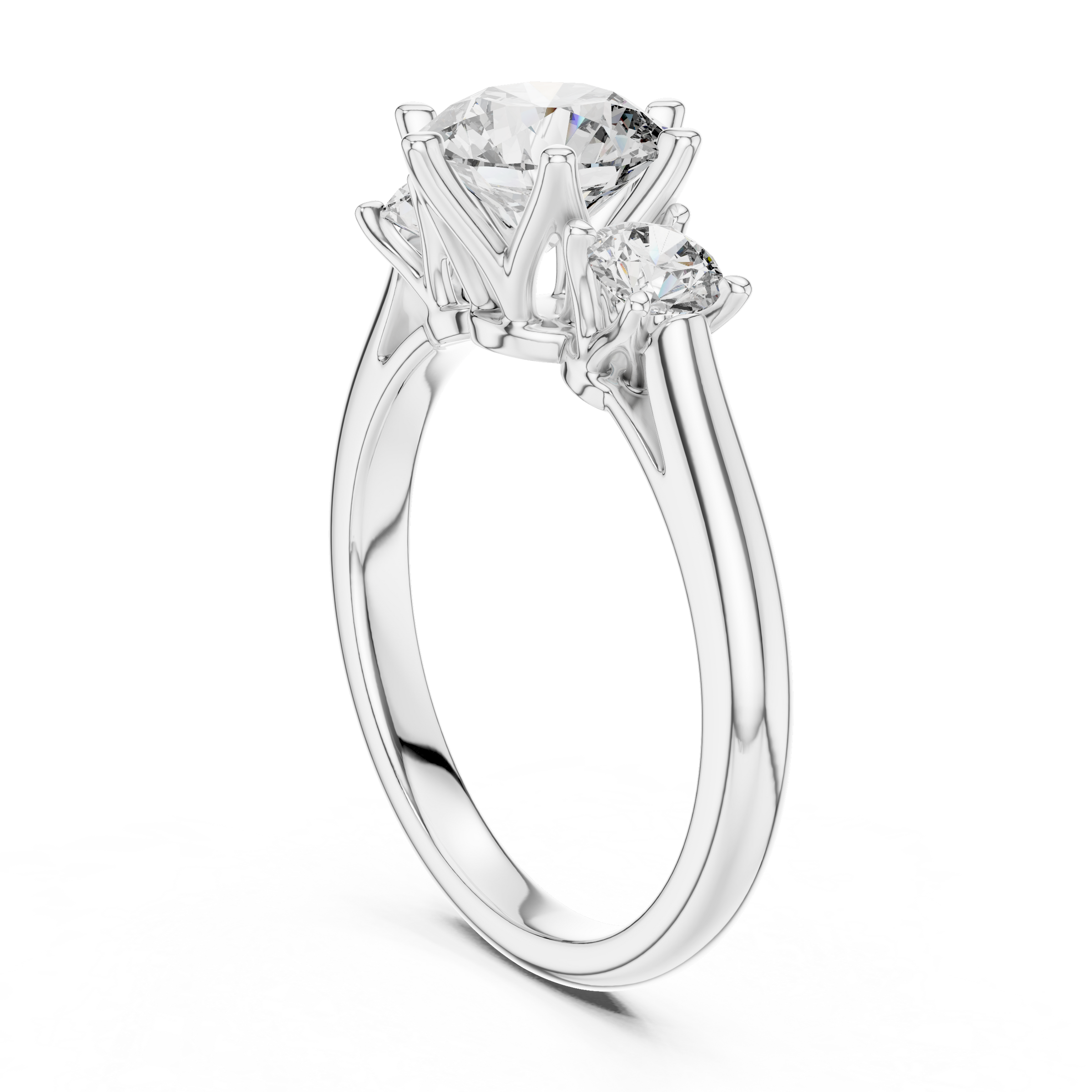 1–3 Carat Round Cut Lab-Grown Diamond Solitaire Trilogy Ring with Round Side Stones & Six-Prong Setting in 18K Gold
