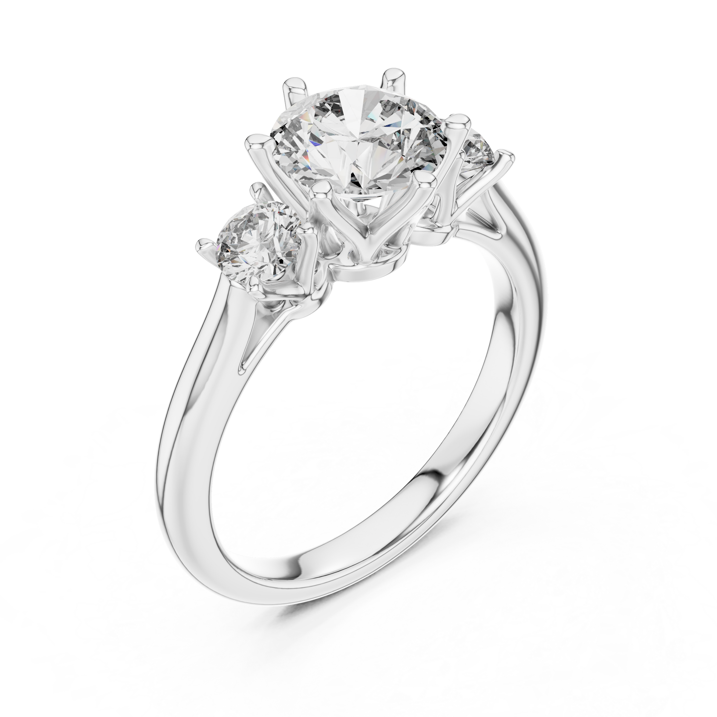 1–3 Carat Round Cut Lab-Grown Diamond Solitaire Trilogy Ring with Round Side Stones & Six-Prong Setting in 18K Gold