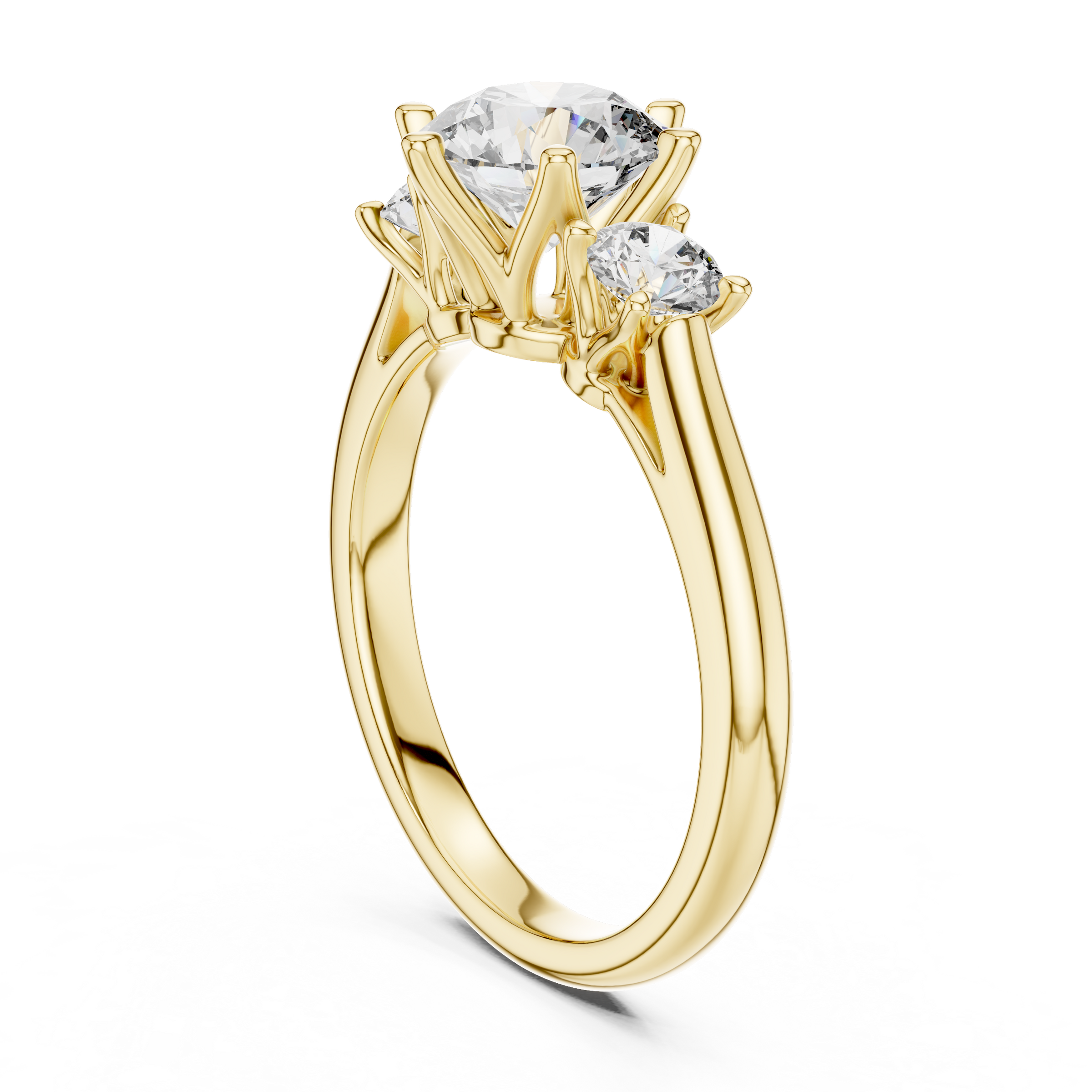1–3 Carat Round Cut Lab-Grown Diamond Solitaire Trilogy Ring with Round Side Stones & Six-Prong Setting in 18K Gold