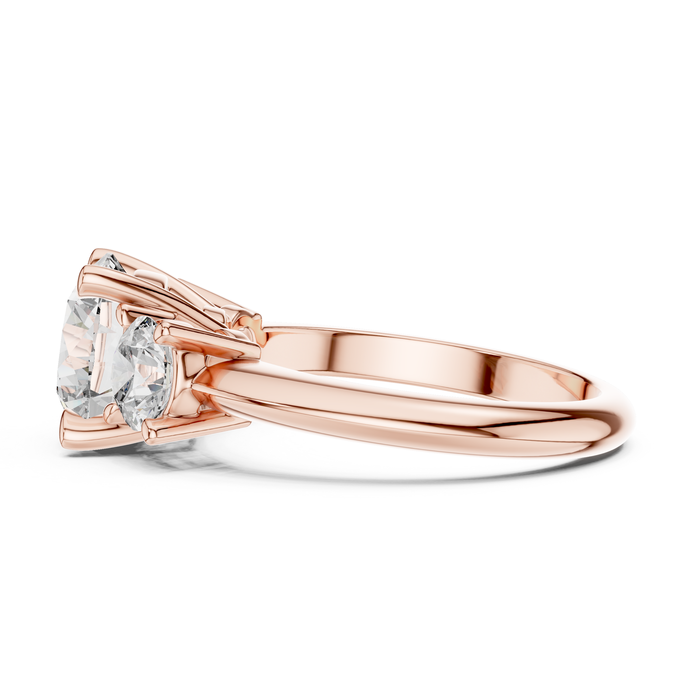 1–3 Carat Round Cut Lab-Grown Diamond Solitaire Trilogy Ring with Round Side Stones & Four-Prong Setting in 18K Gold