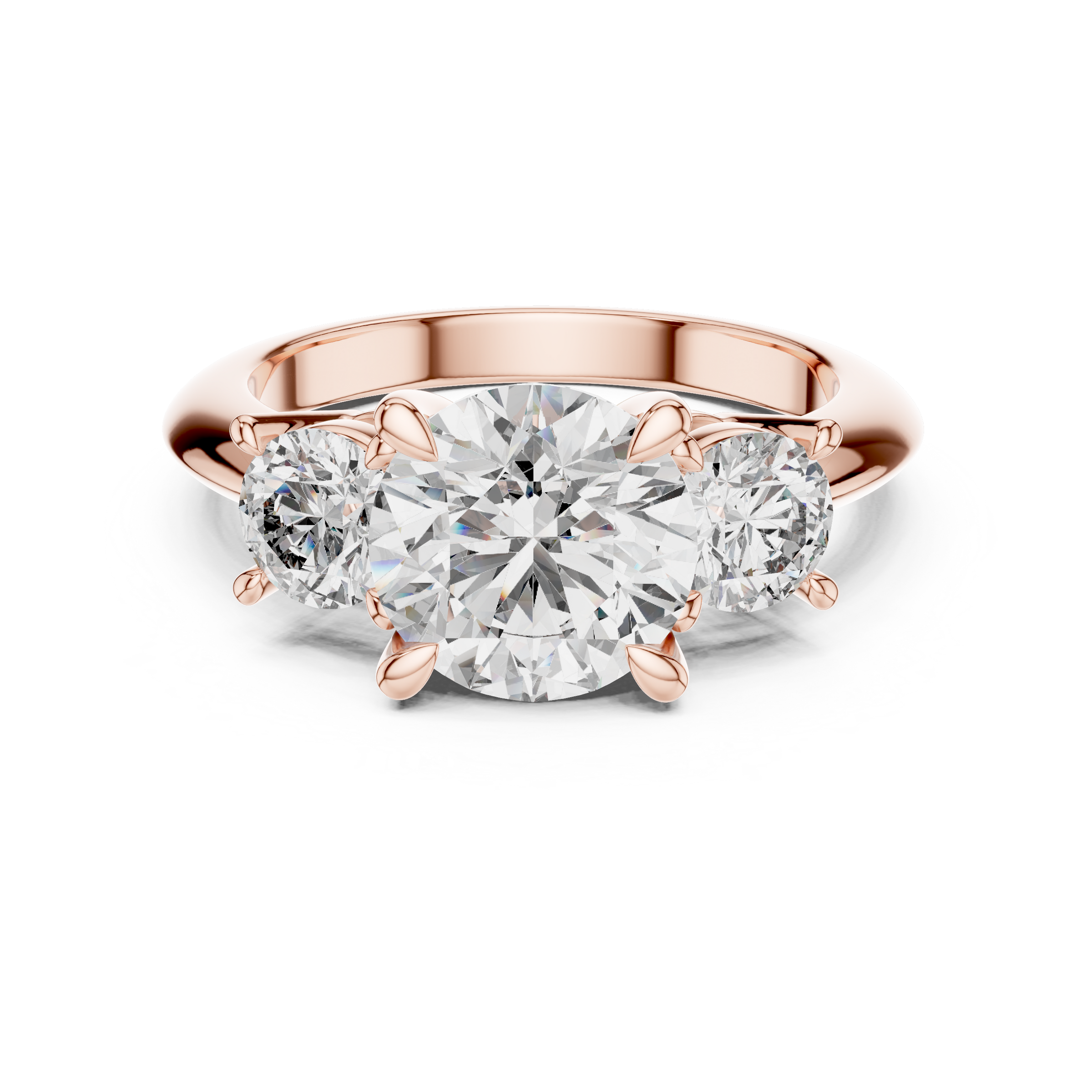 1–3 Carat Round Cut Lab-Grown Diamond Solitaire Trilogy Ring with Round Side Stones & Four-Prong Setting in 18K Gold