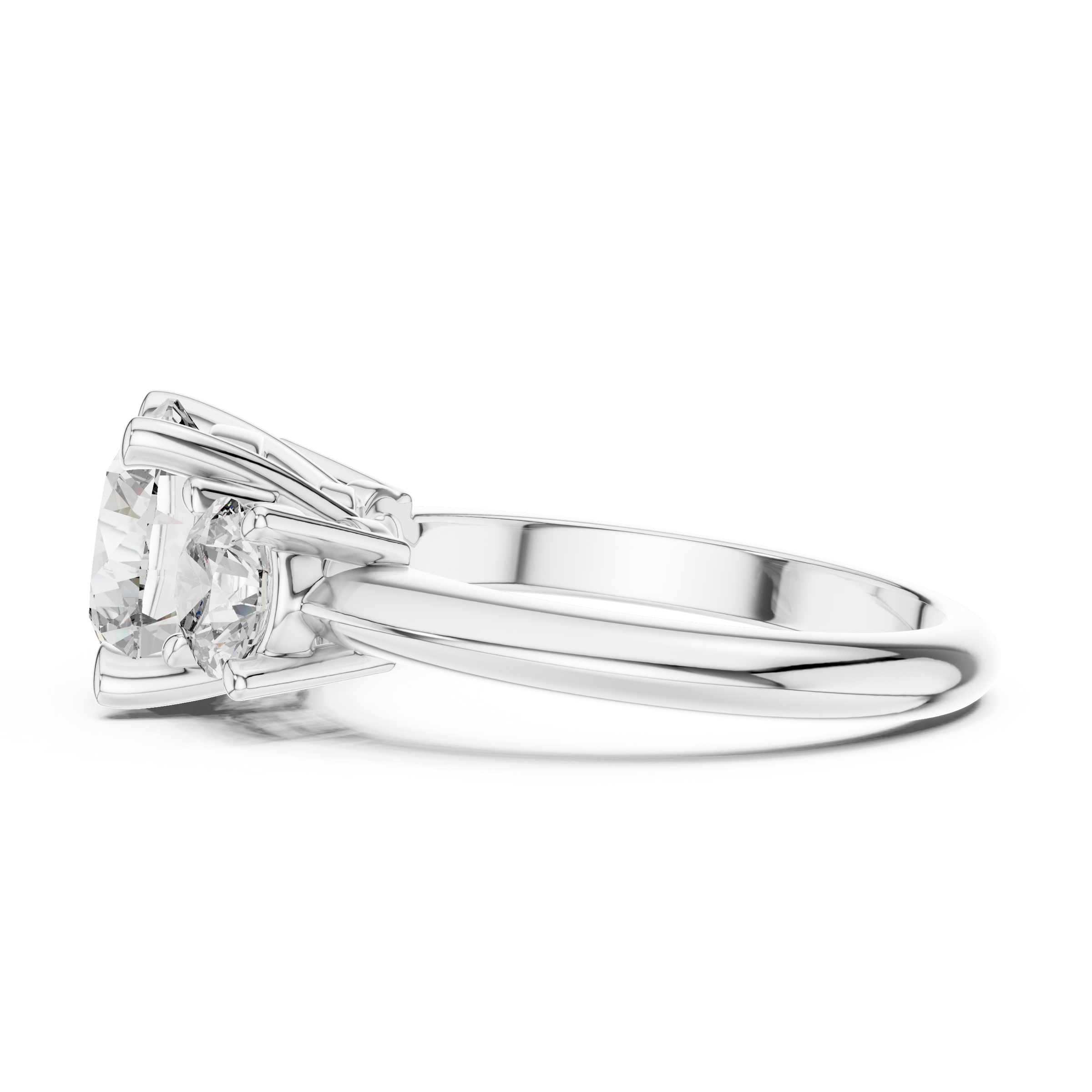 1–3 Carat Round Cut Lab-Grown Diamond Solitaire Trilogy Ring with Round Side Stones & Four-Prong Setting in 18K Gold