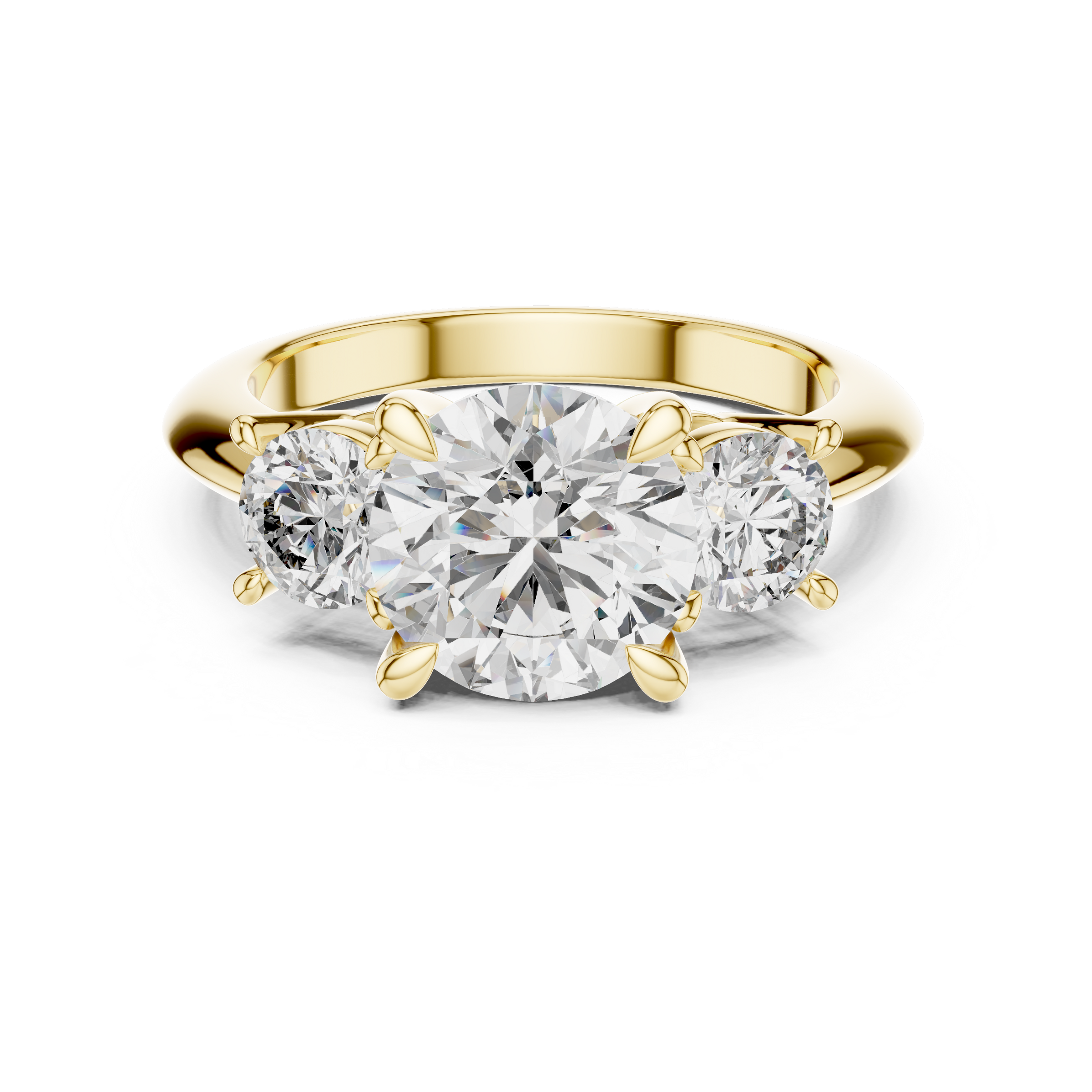 1–3 Carat Round Cut Lab-Grown Diamond Solitaire Trilogy Ring with Round Side Stones & Four-Prong Setting in 18K Gold