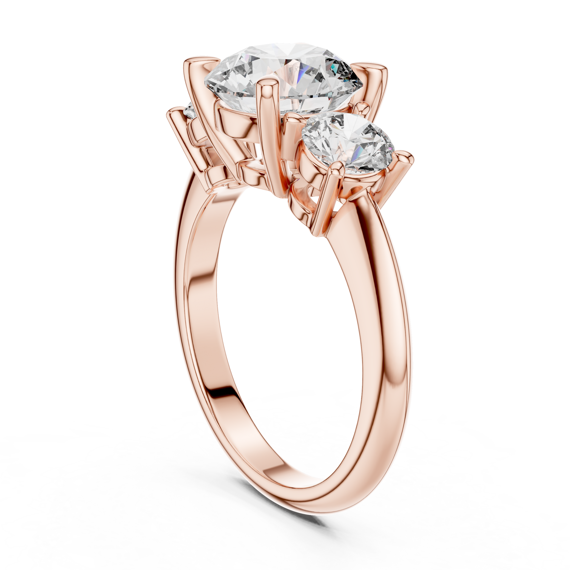 1–3 Carat Round Cut Lab-Grown Diamond Solitaire Trilogy Ring with Round Side Stones & Four-Prong Setting in 18K Gold