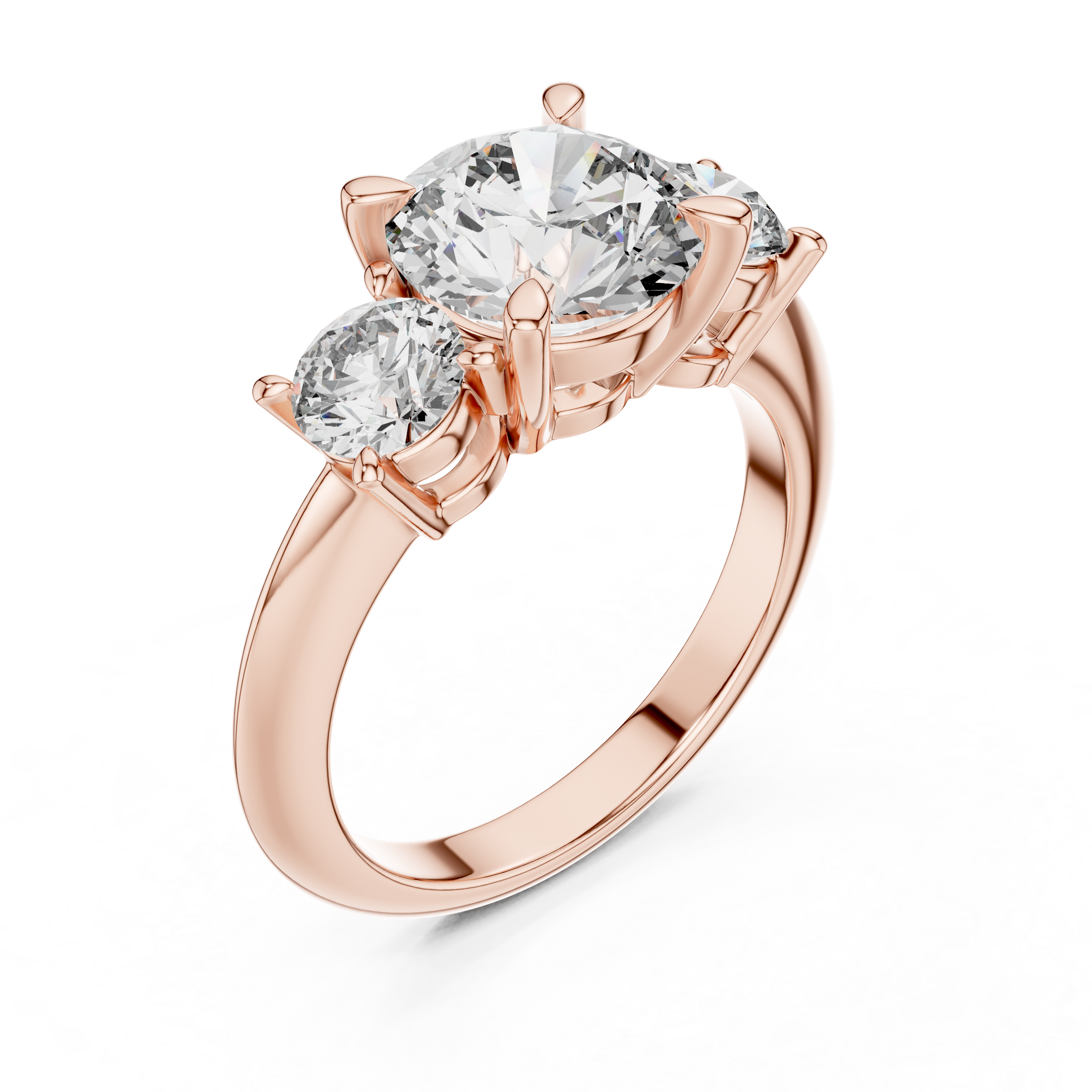 1–3 Carat Round Cut Lab-Grown Diamond Solitaire Trilogy Ring with Round Side Stones & Four-Prong Setting in 18K Gold