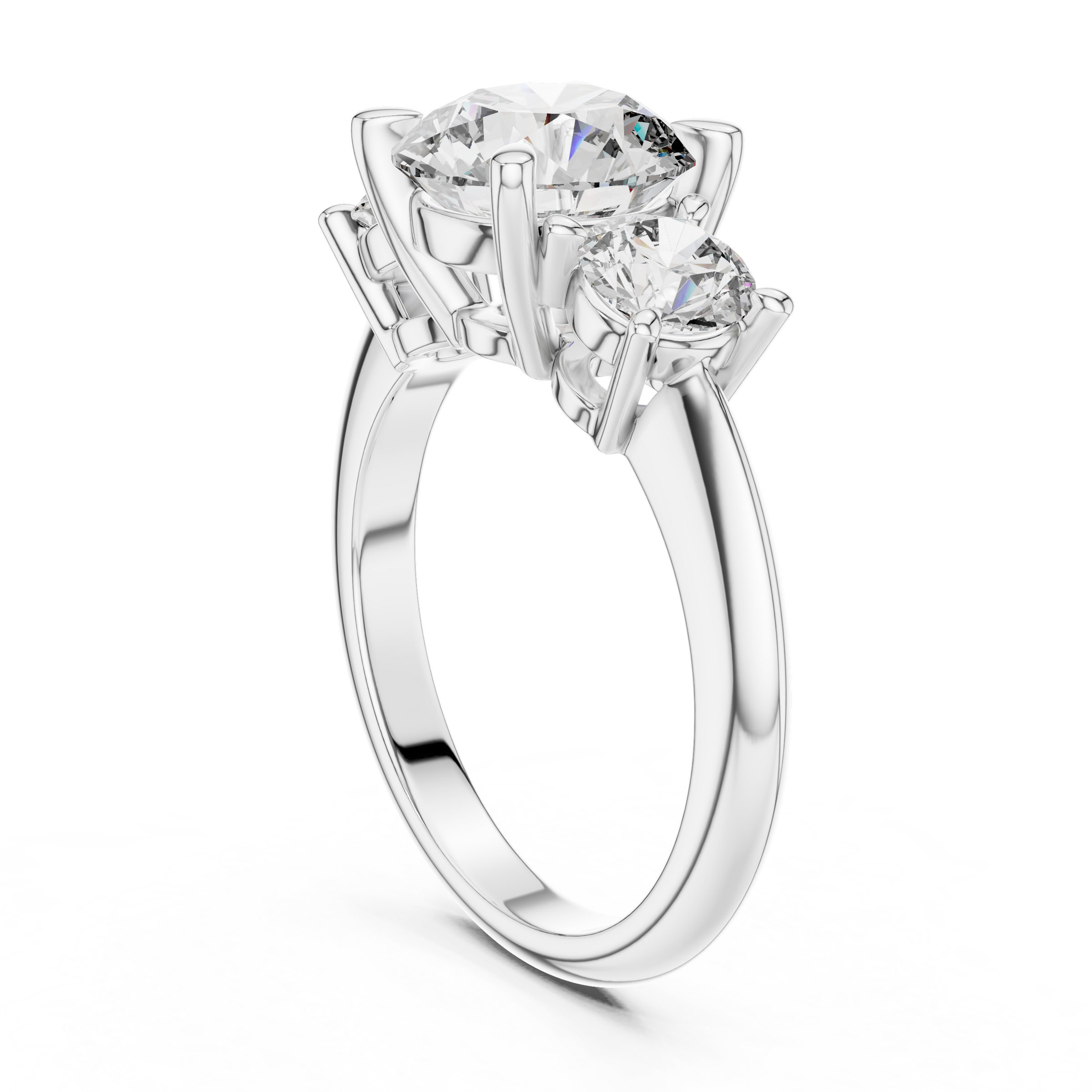 1–3 Carat Round Cut Lab-Grown Diamond Solitaire Trilogy Ring with Round Side Stones & Four-Prong Setting in 18K Gold