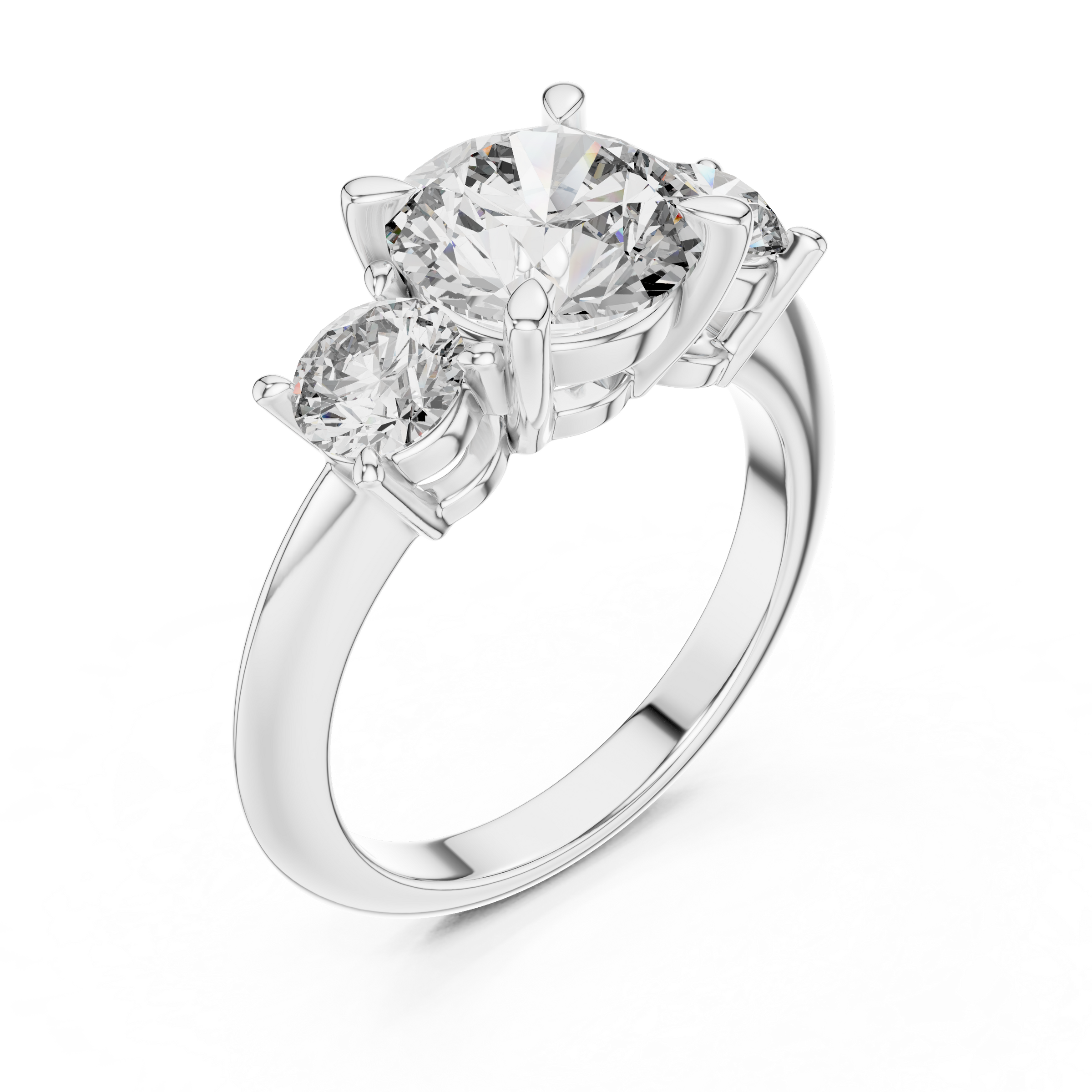 1–3 Carat Round Cut Lab-Grown Diamond Solitaire Trilogy Ring with Round Side Stones & Four-Prong Setting in 18K Gold