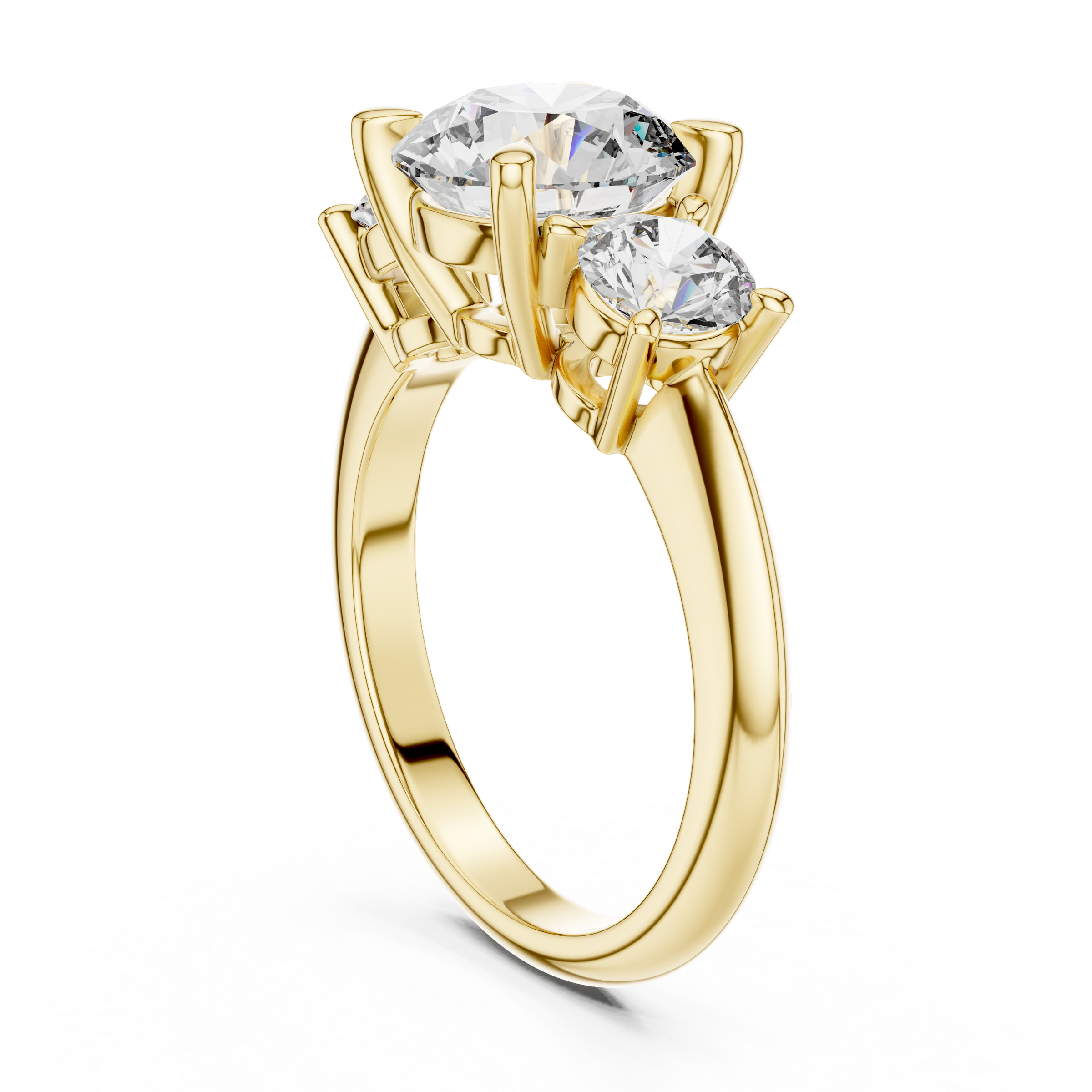 1–3 Carat Round Cut Lab-Grown Diamond Solitaire Trilogy Ring with Round Side Stones & Four-Prong Setting in 18K Gold