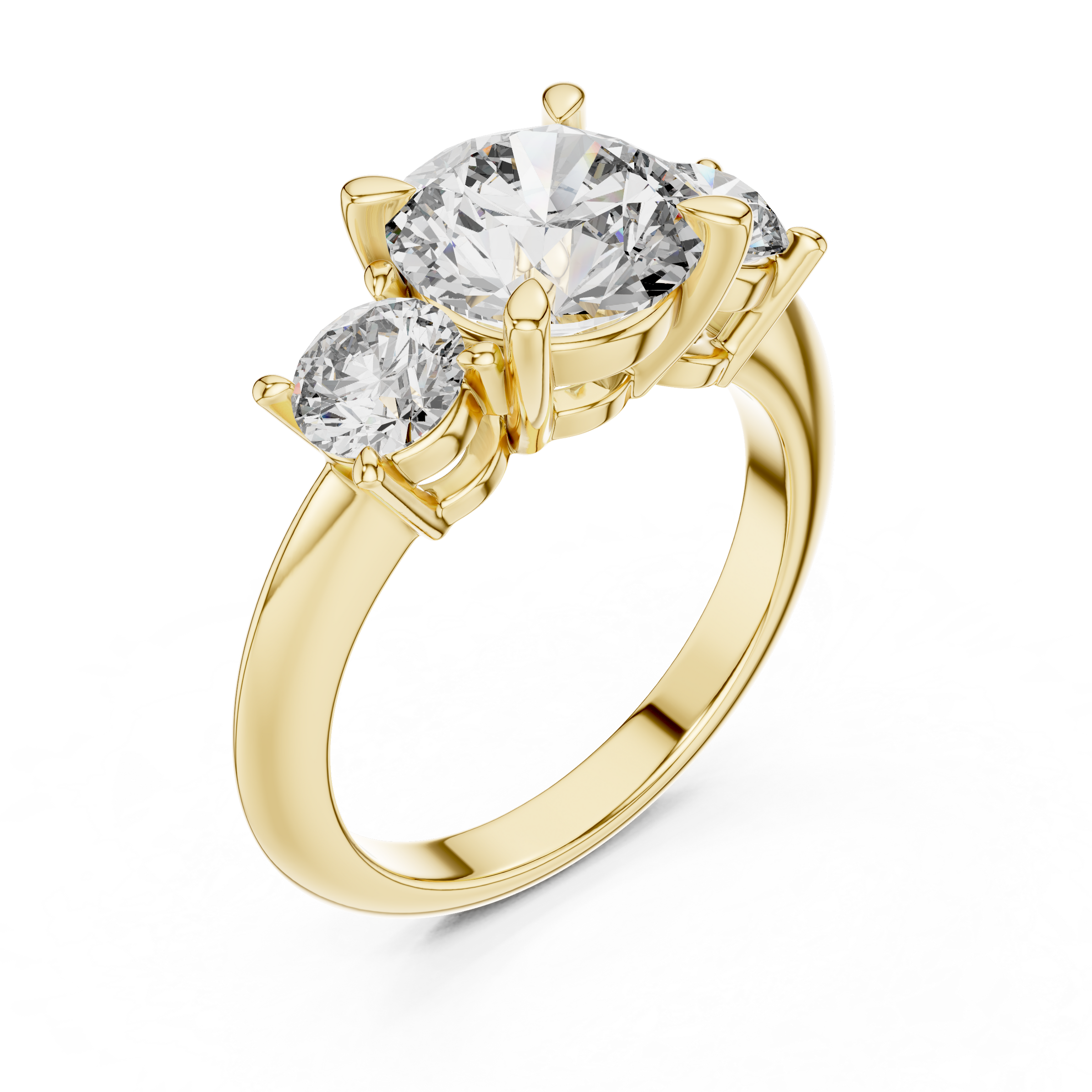 1–3 Carat Round Cut Lab-Grown Diamond Solitaire Trilogy Ring with Round Side Stones & Four-Prong Setting in 18K Gold
