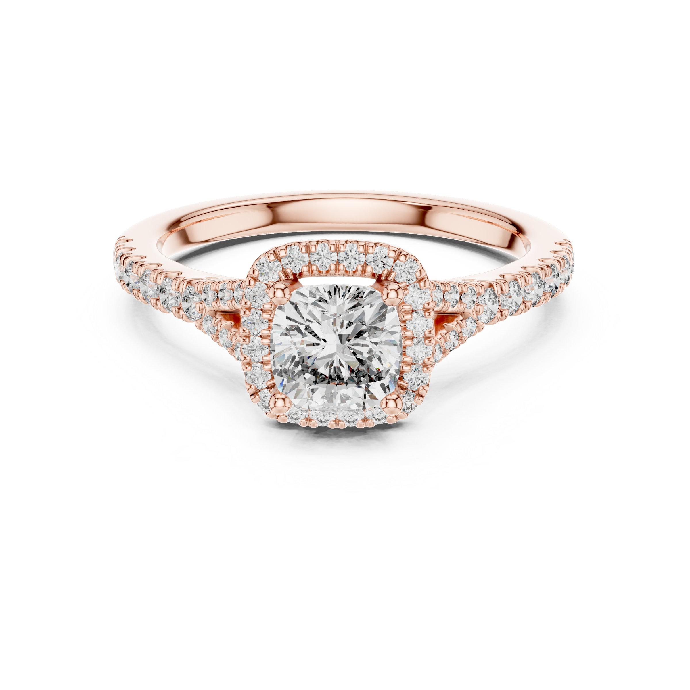 1–3 Carat Square Cushion Cut Lab-Grown Diamond Solitaire Halo Ring with Split Shank Pave Band in 18K Gold
