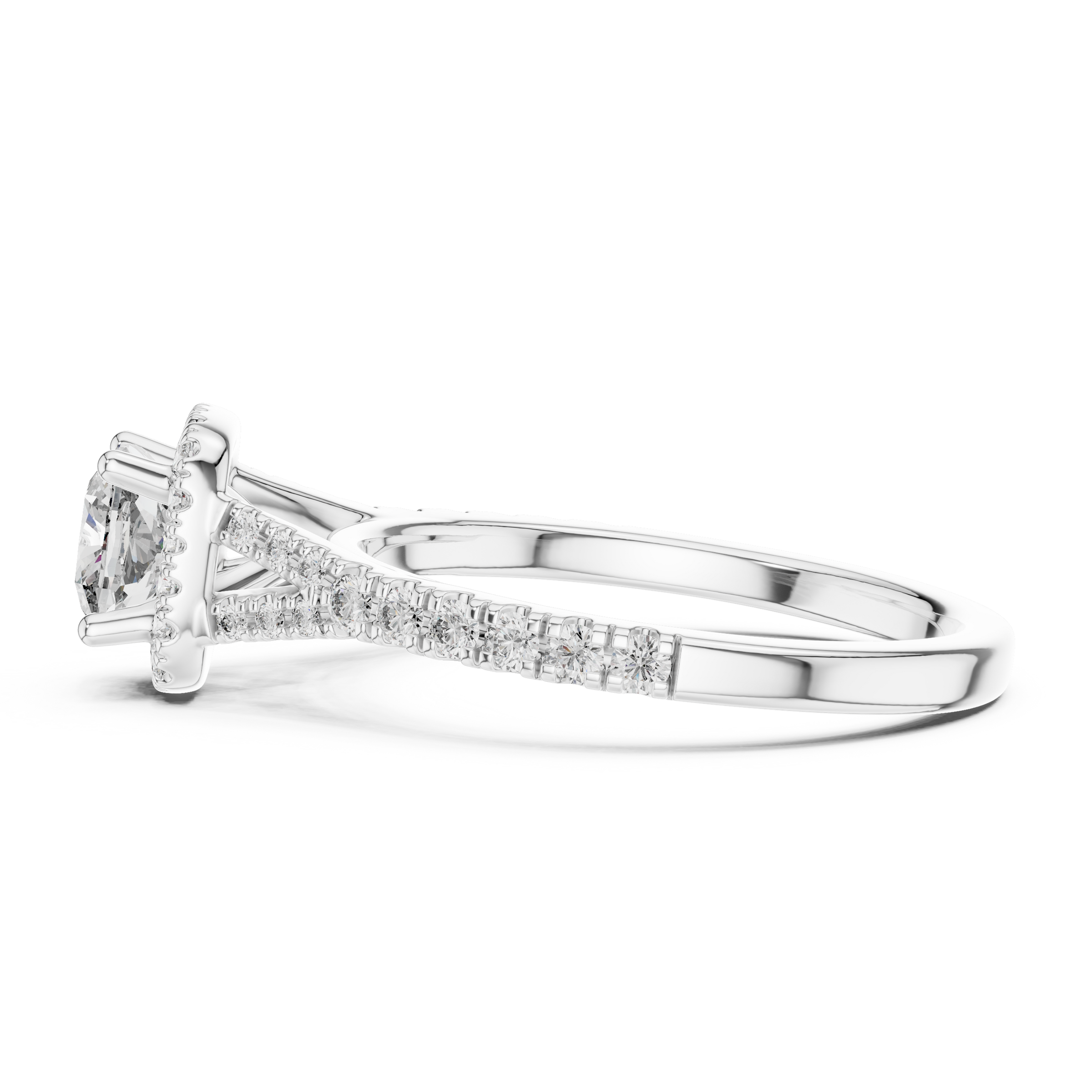 1–3 Carat Square Cushion Cut Lab-Grown Diamond Solitaire Halo Ring with Split Shank Pave Band in 18K Gold