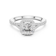 1–3 Carat Square Cushion Cut Lab-Grown Diamond Solitaire Halo Ring with Split Shank Pave Band in 18K Gold