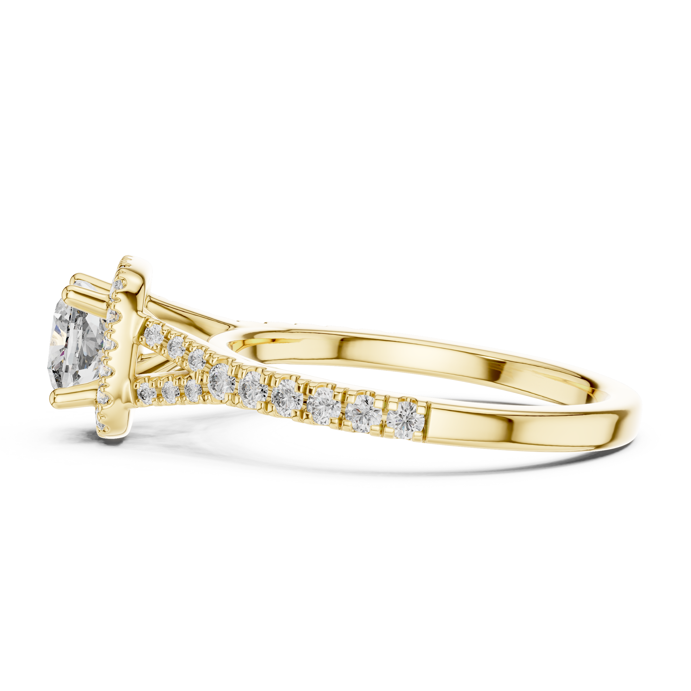 1–3 Carat Square Cushion Cut Lab-Grown Diamond Solitaire Halo Ring with Split Shank Pave Band in 18K Gold